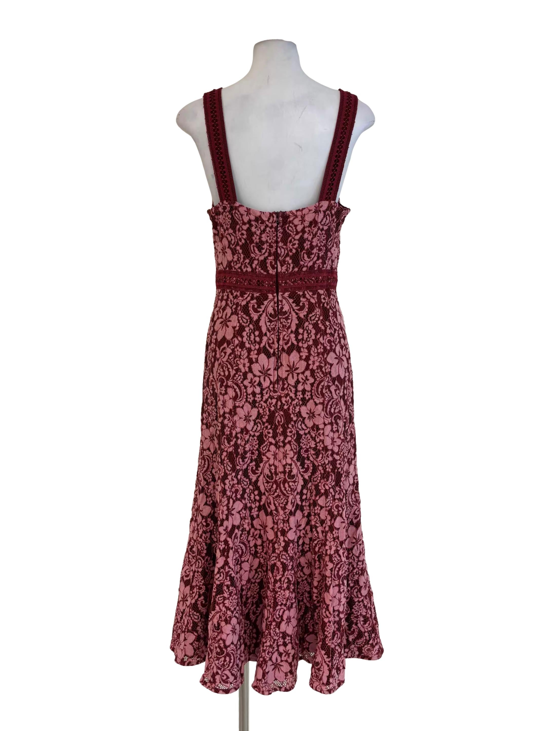 Ruby Maroon Floral Lace Dress