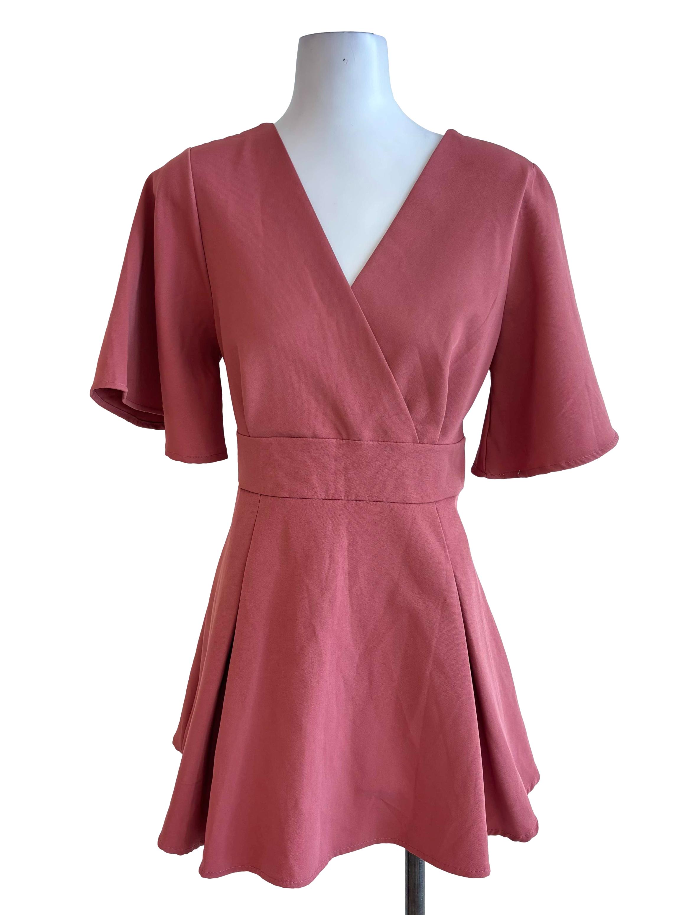 Magenta V Neck Flutter Romper