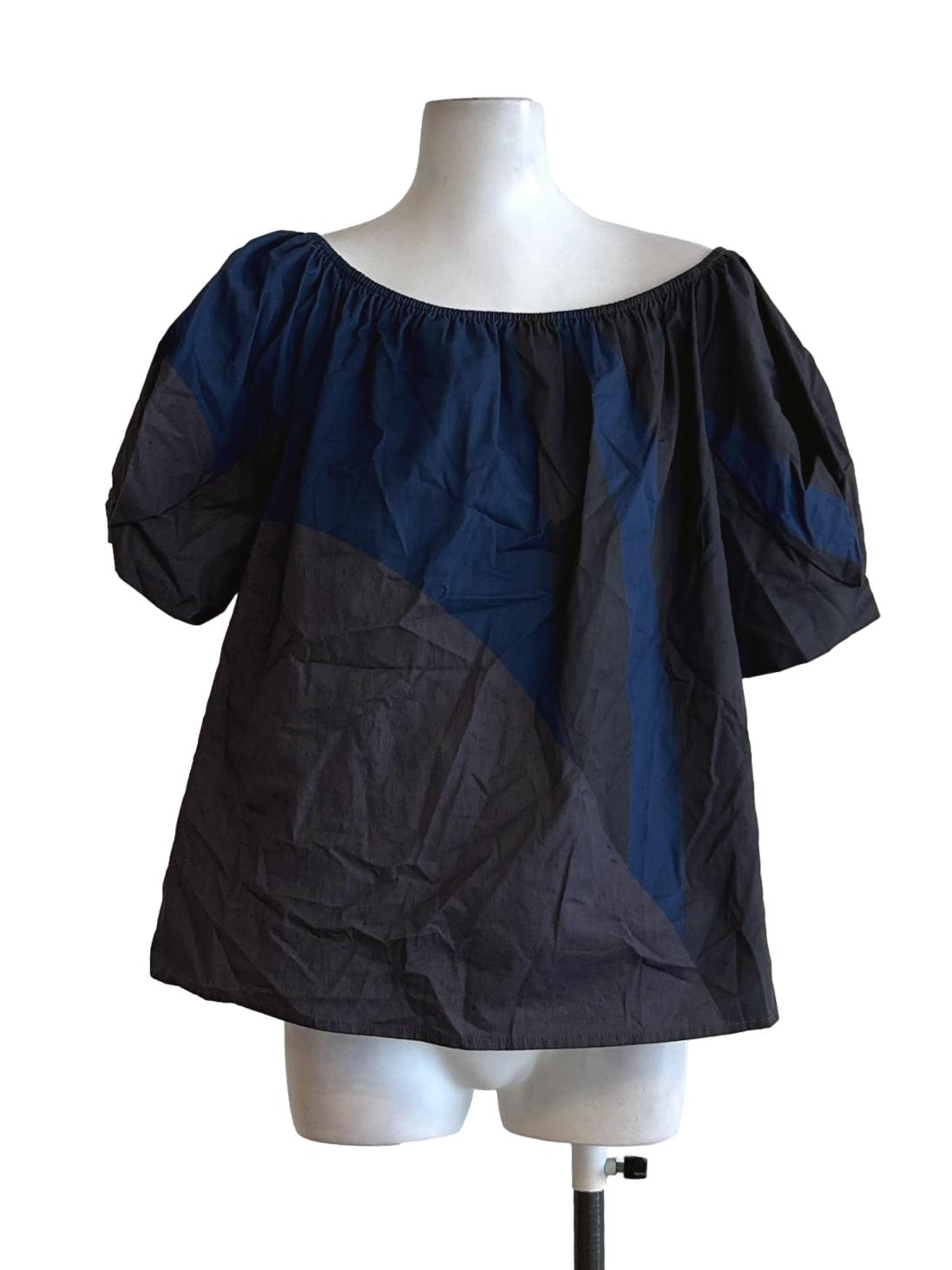 Blue And Grey Wide Neck Blouse OSN