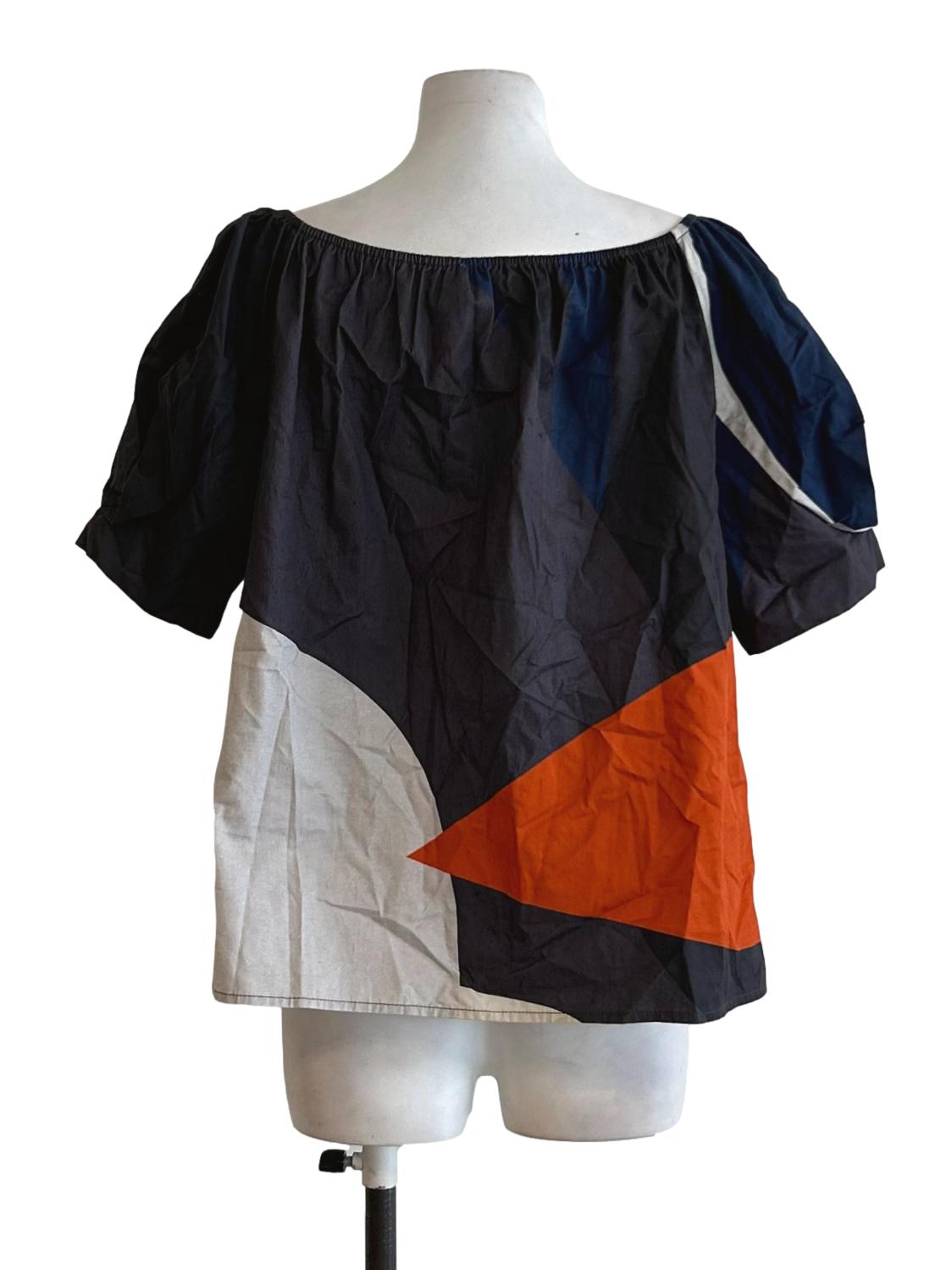 Blue And Grey Wide Neck Blouse OSN