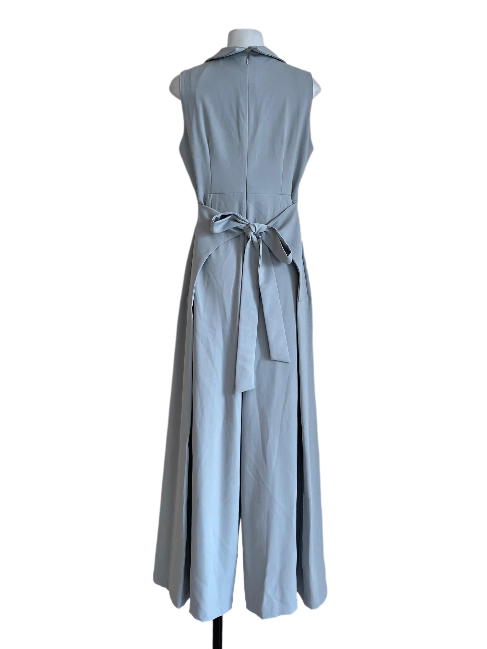 Frost Blue Notched Shirt Tie Back Jumpsuit