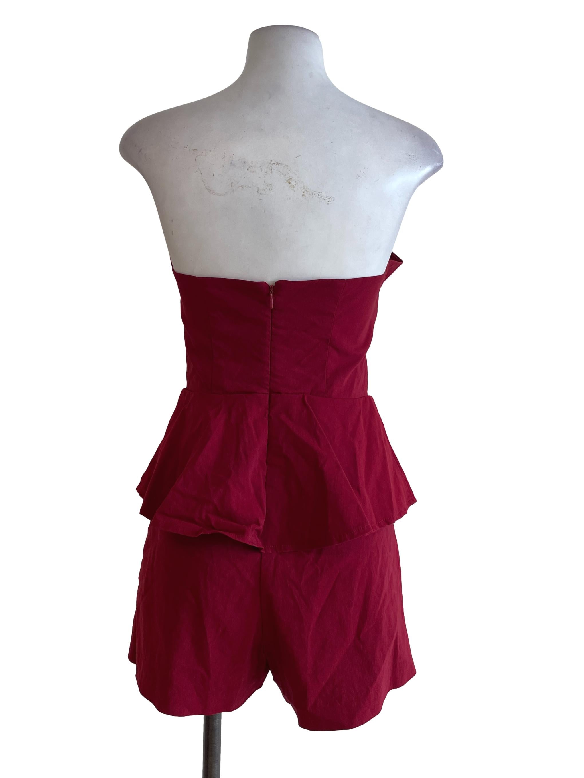 Crimson Red Strapless Romper