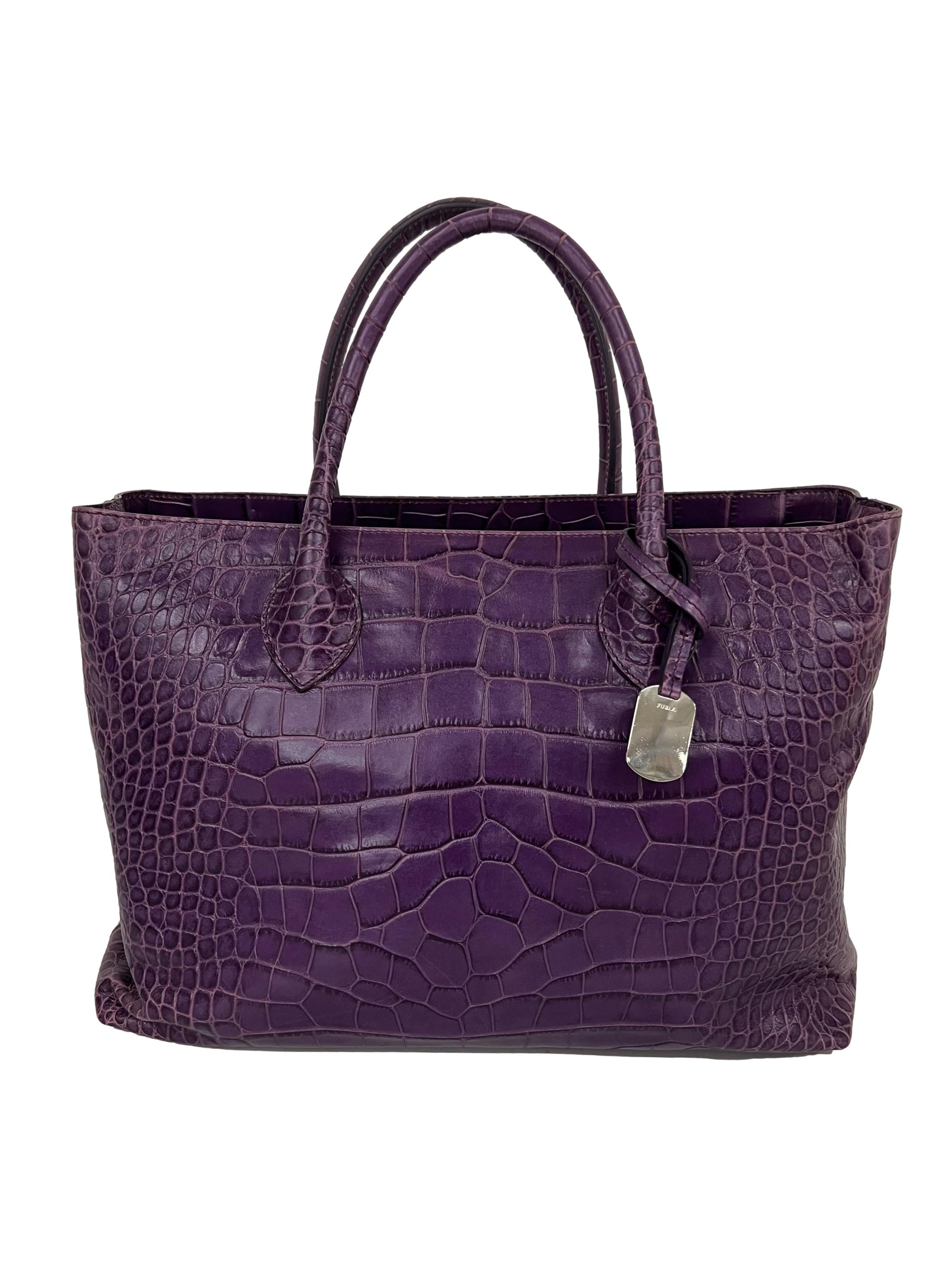 Purple Faux Crocodile Print Bag CSN