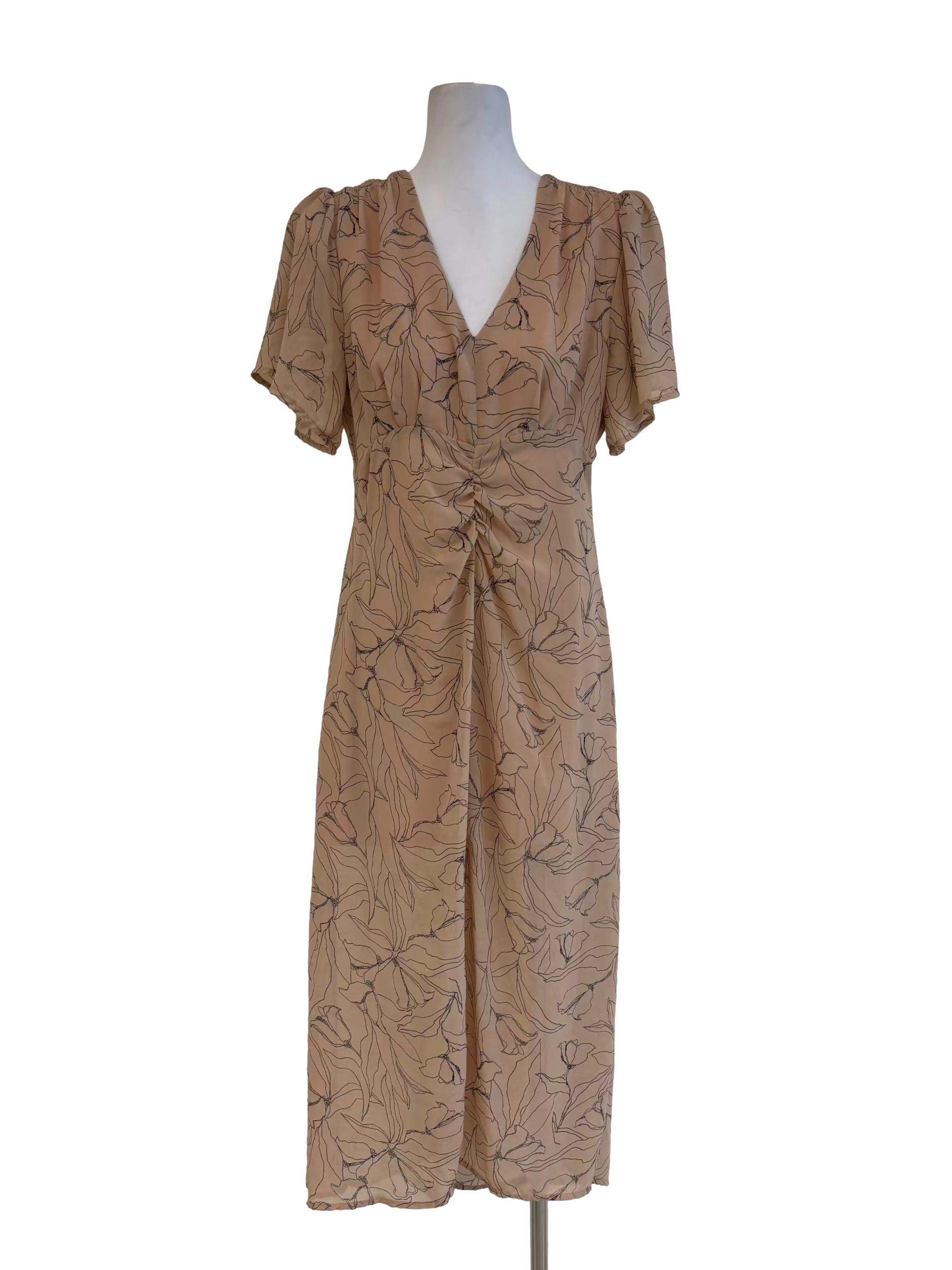Pale Sepia Printed Midi Dress