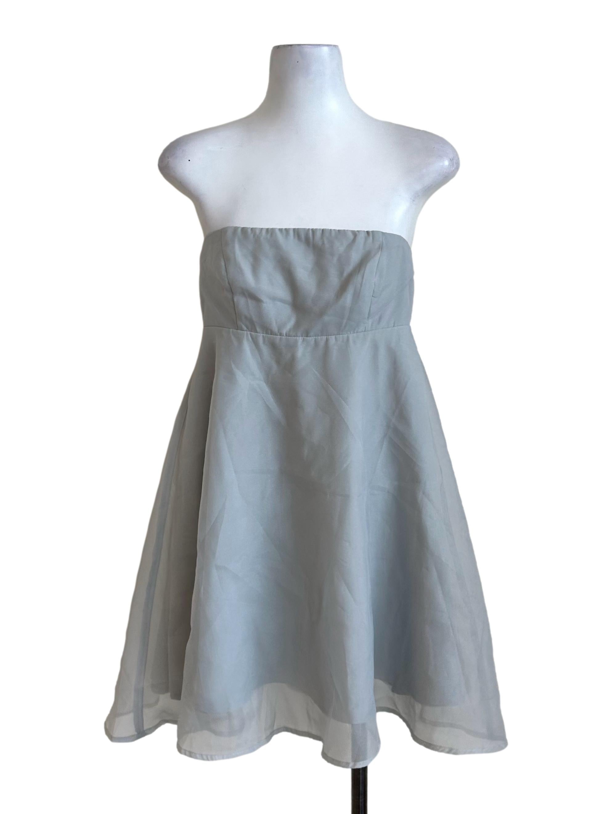 Ash Blue Organza Strapless Babydoll Dress