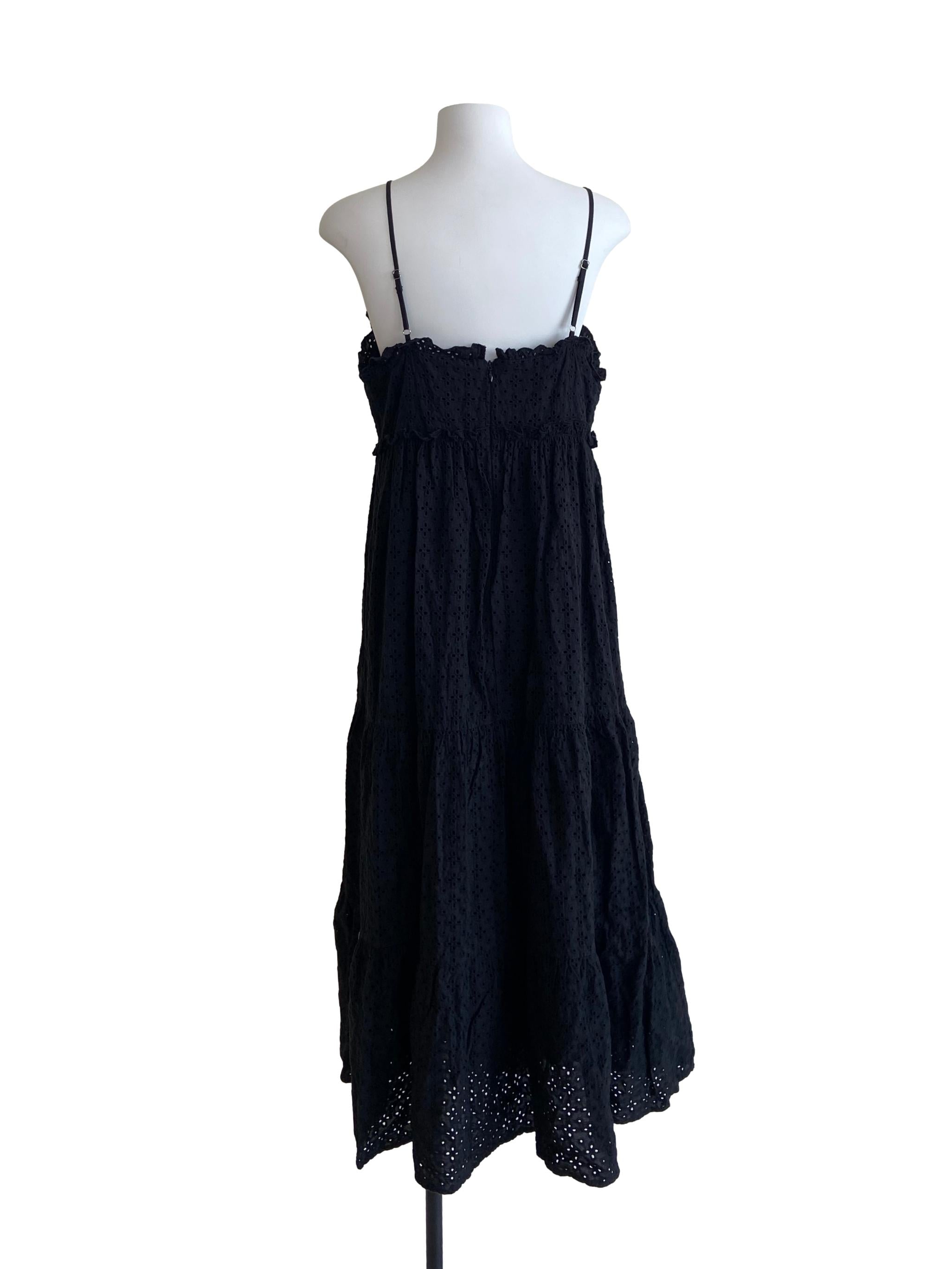Black Embroidery Floral Layered Empire Dress