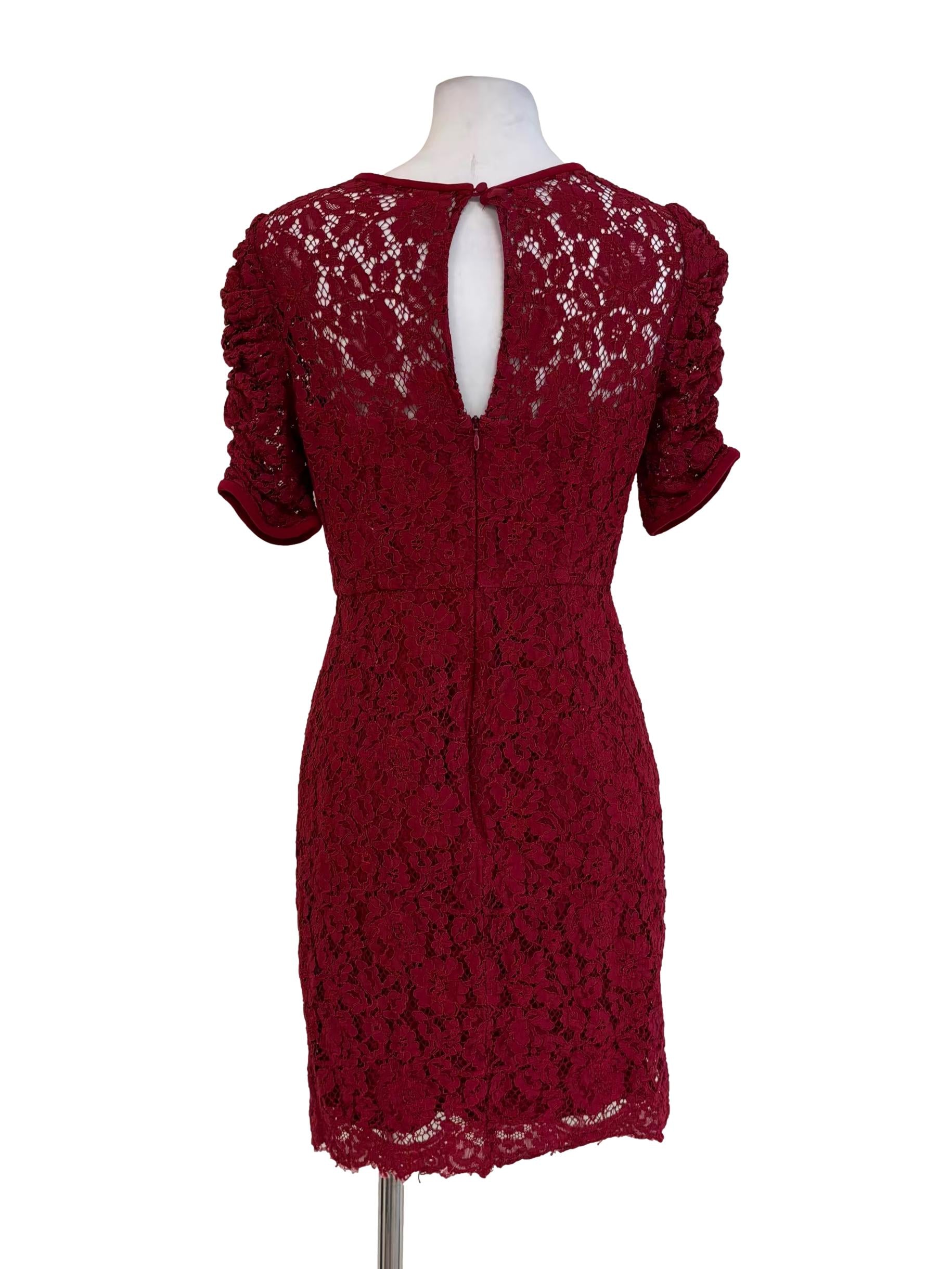 Carmine Red Ruched Shoulder Lace Dress