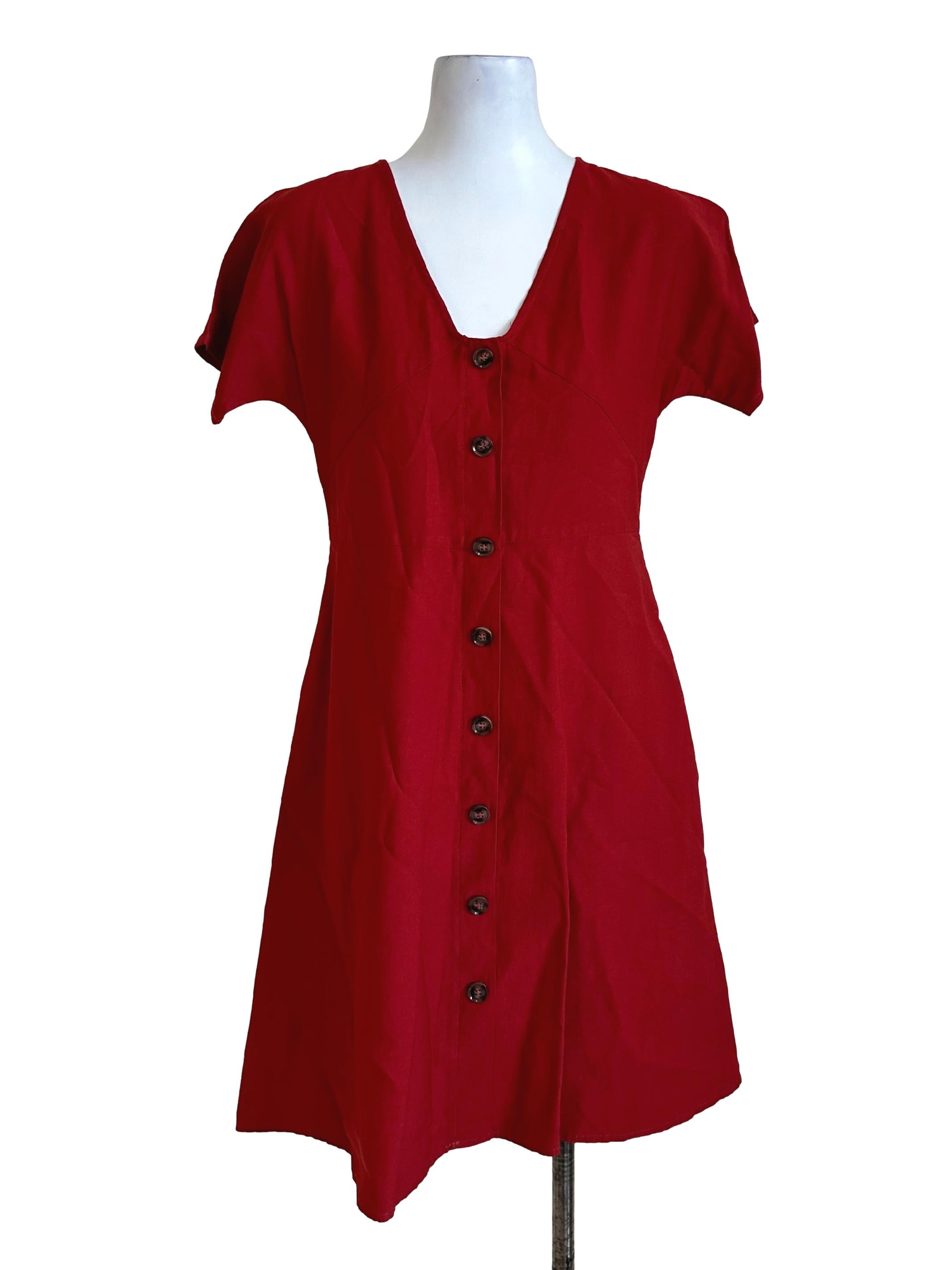 Chili Red V Neck Button Dress