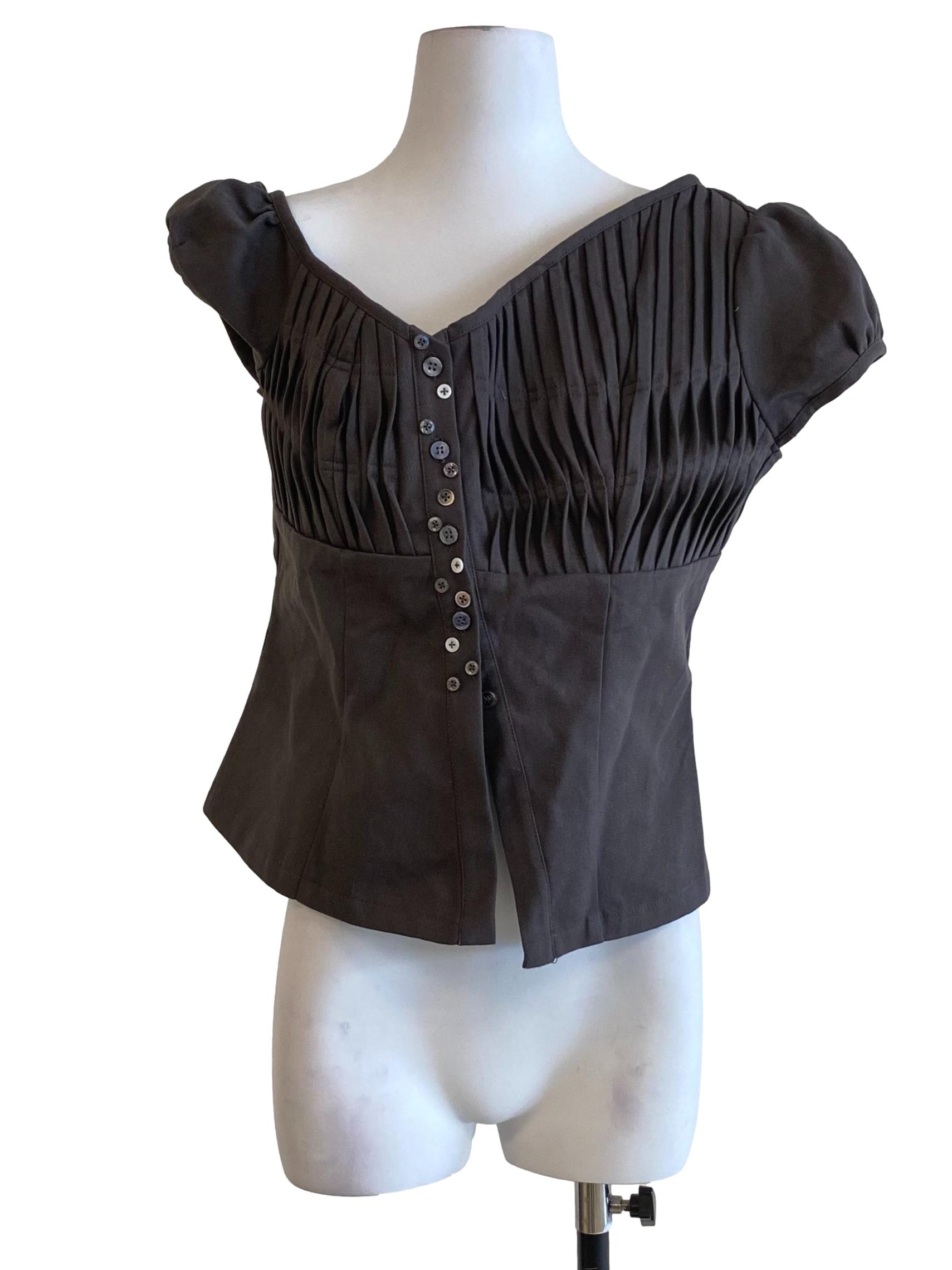 Brown Pleated Full Buttontop