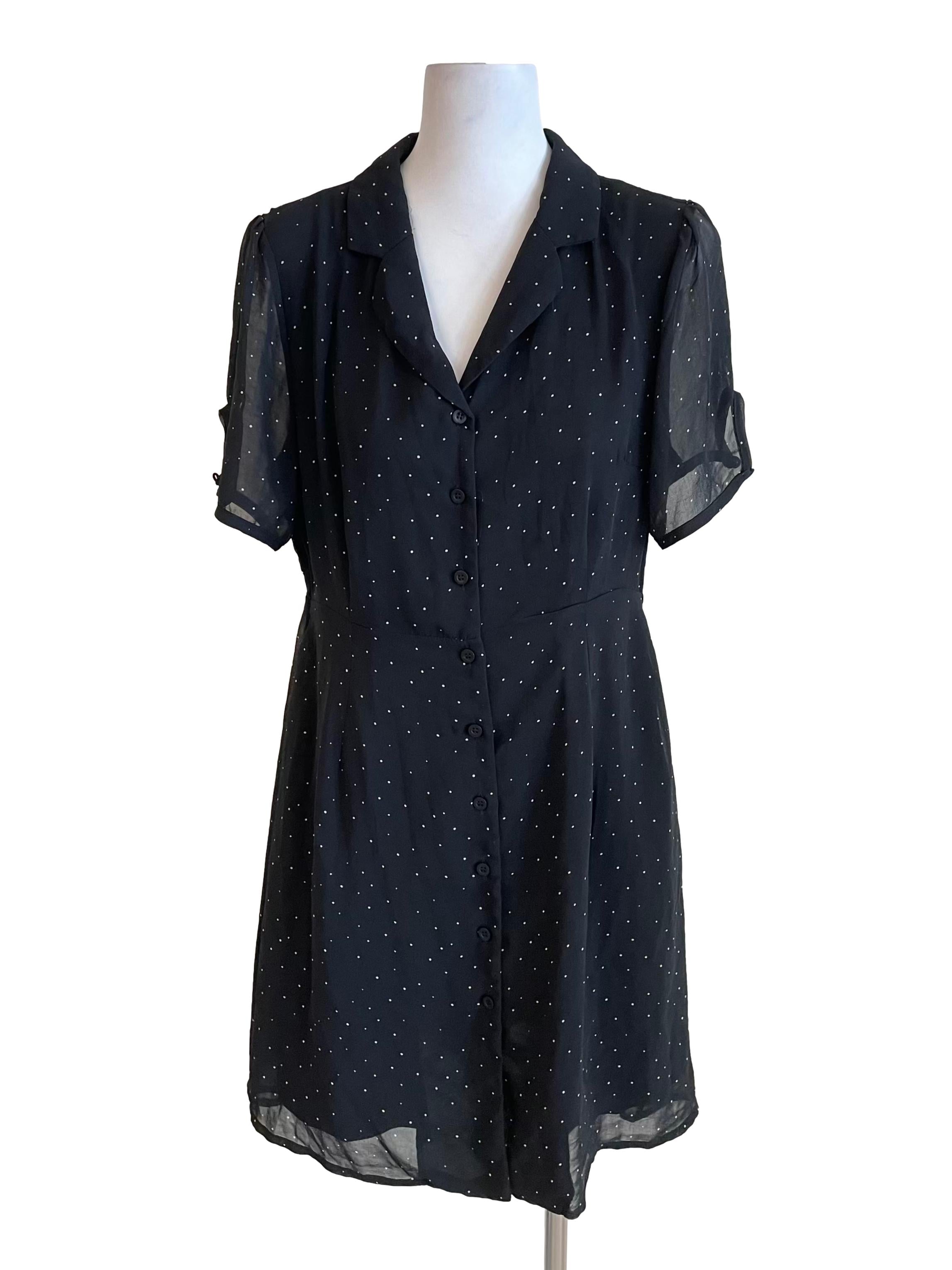 Black Dots Chiffon Shirt Dress