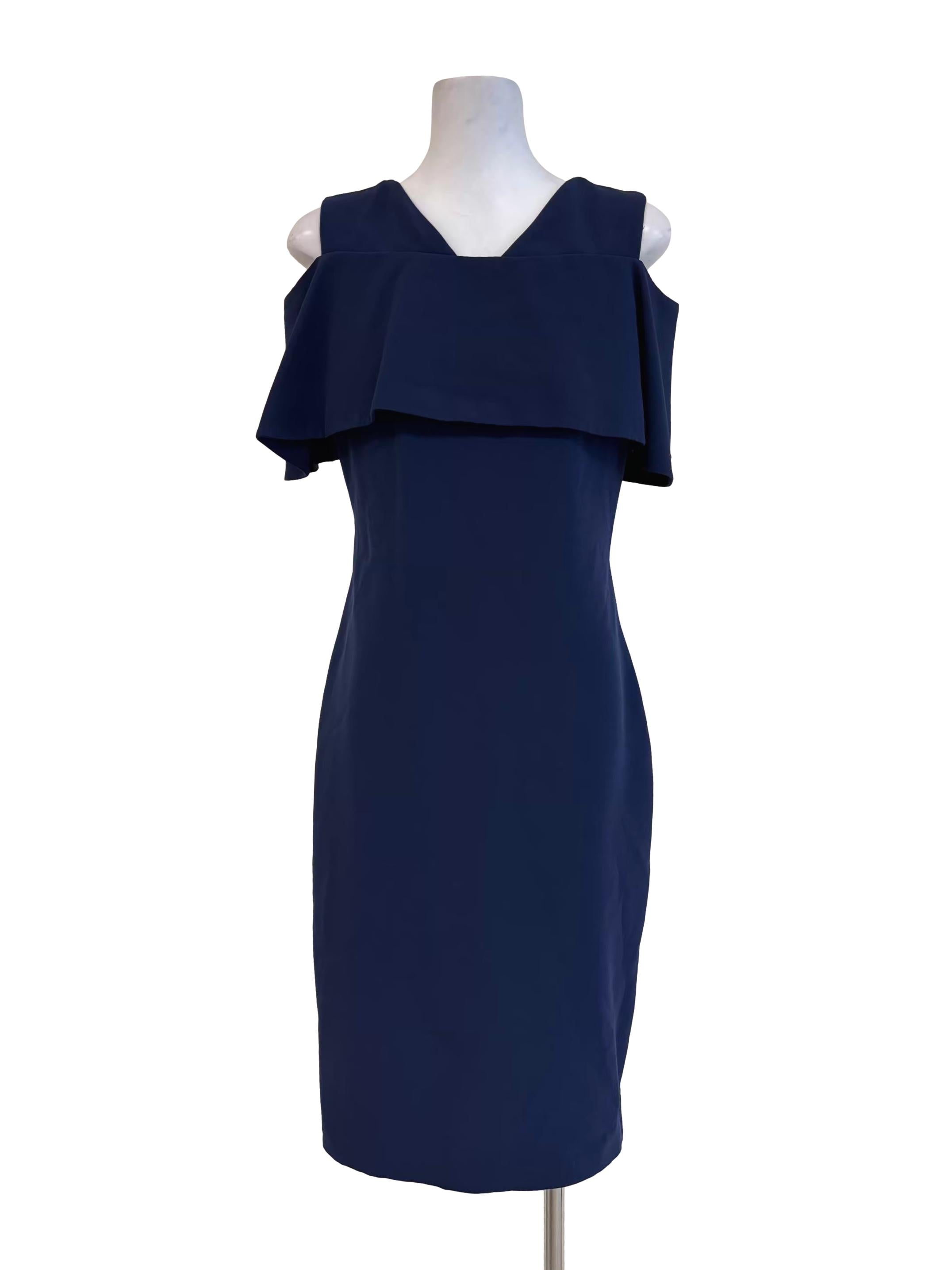 Midnight Blue Sleeveless Drape Sheath Dress