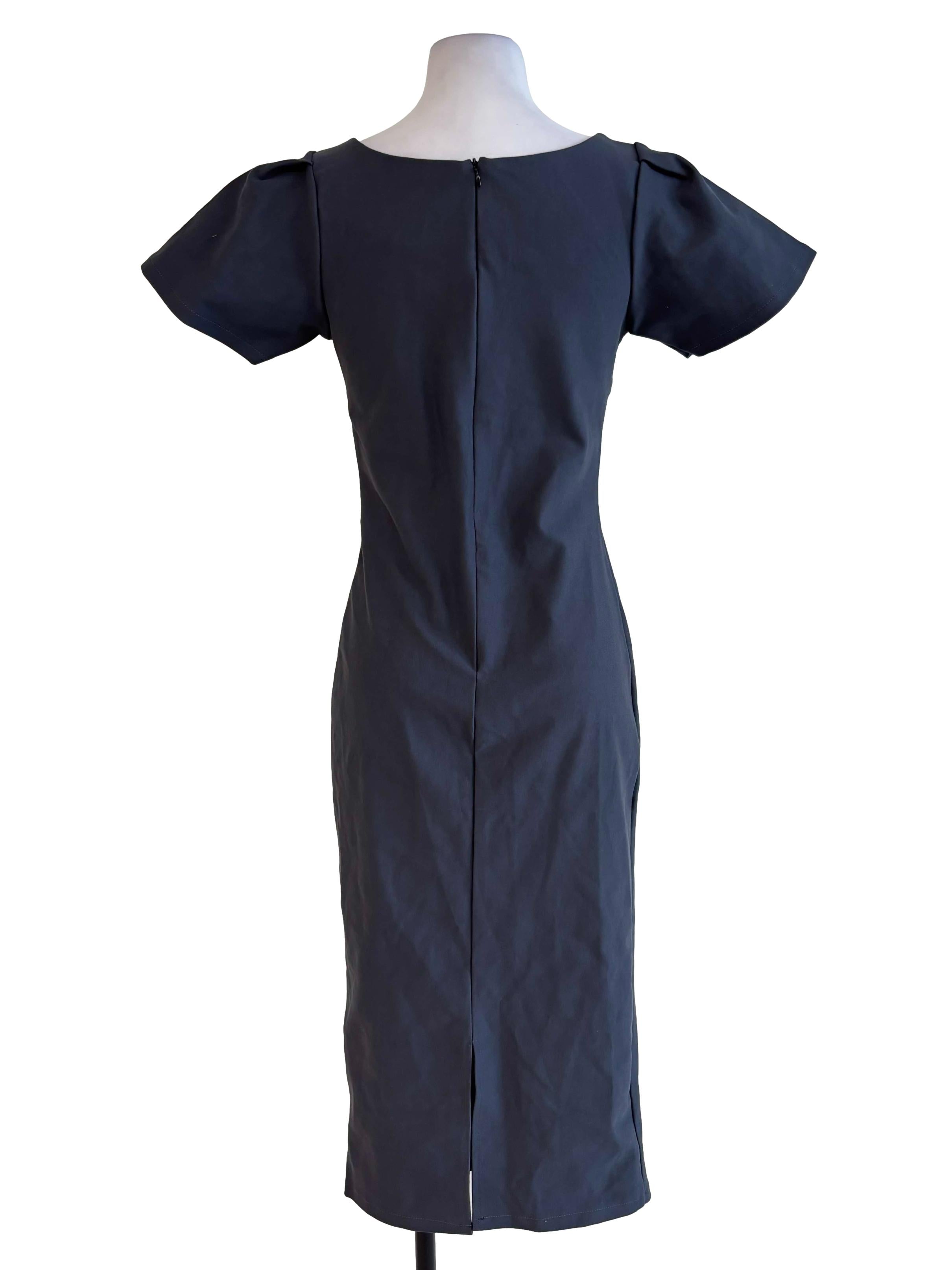 Grey Square Neck Fitted Dress