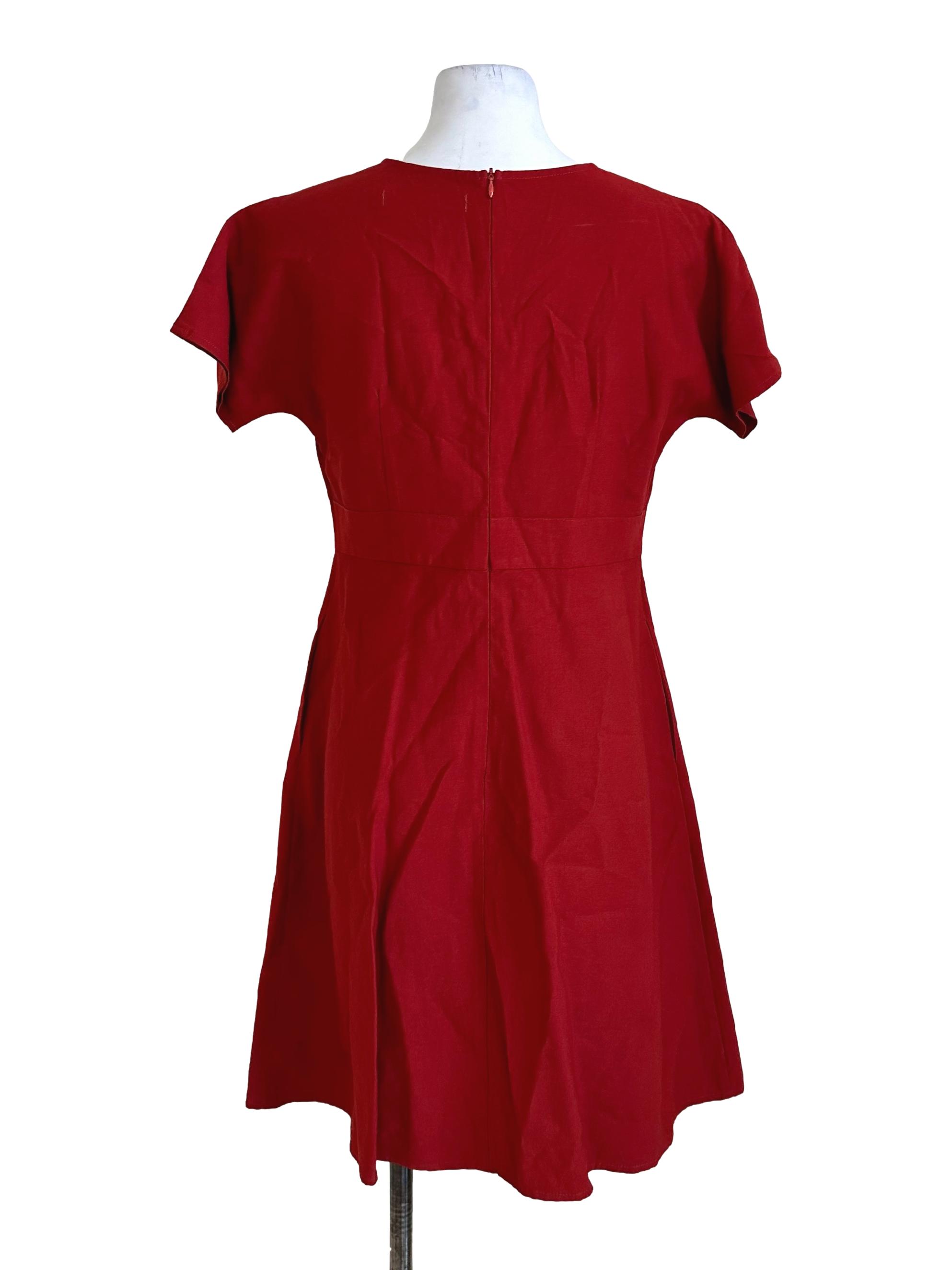 Chili Red V Neck Button Dress