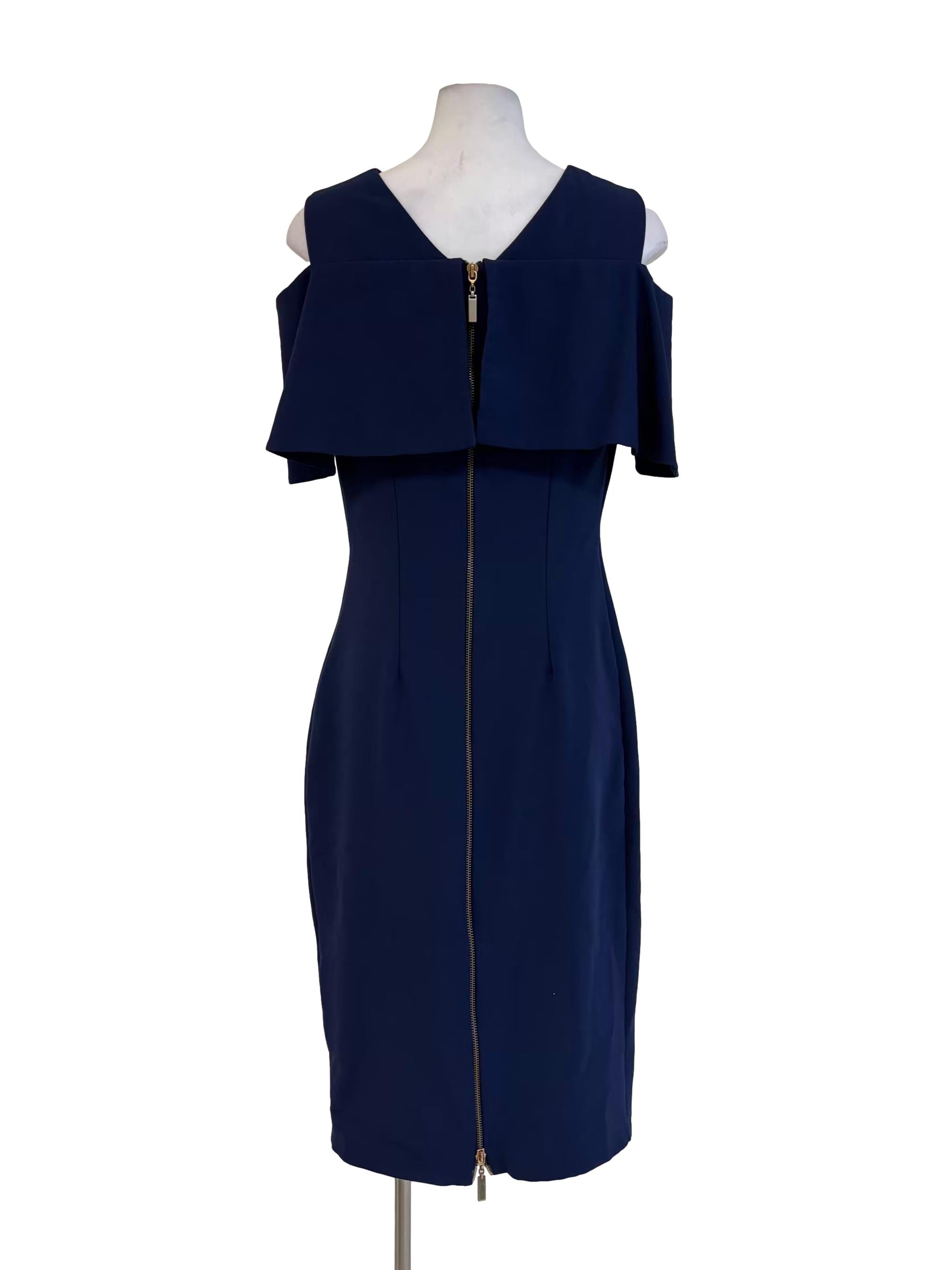 Midnight Blue Sleeveless Drape Sheath Dress