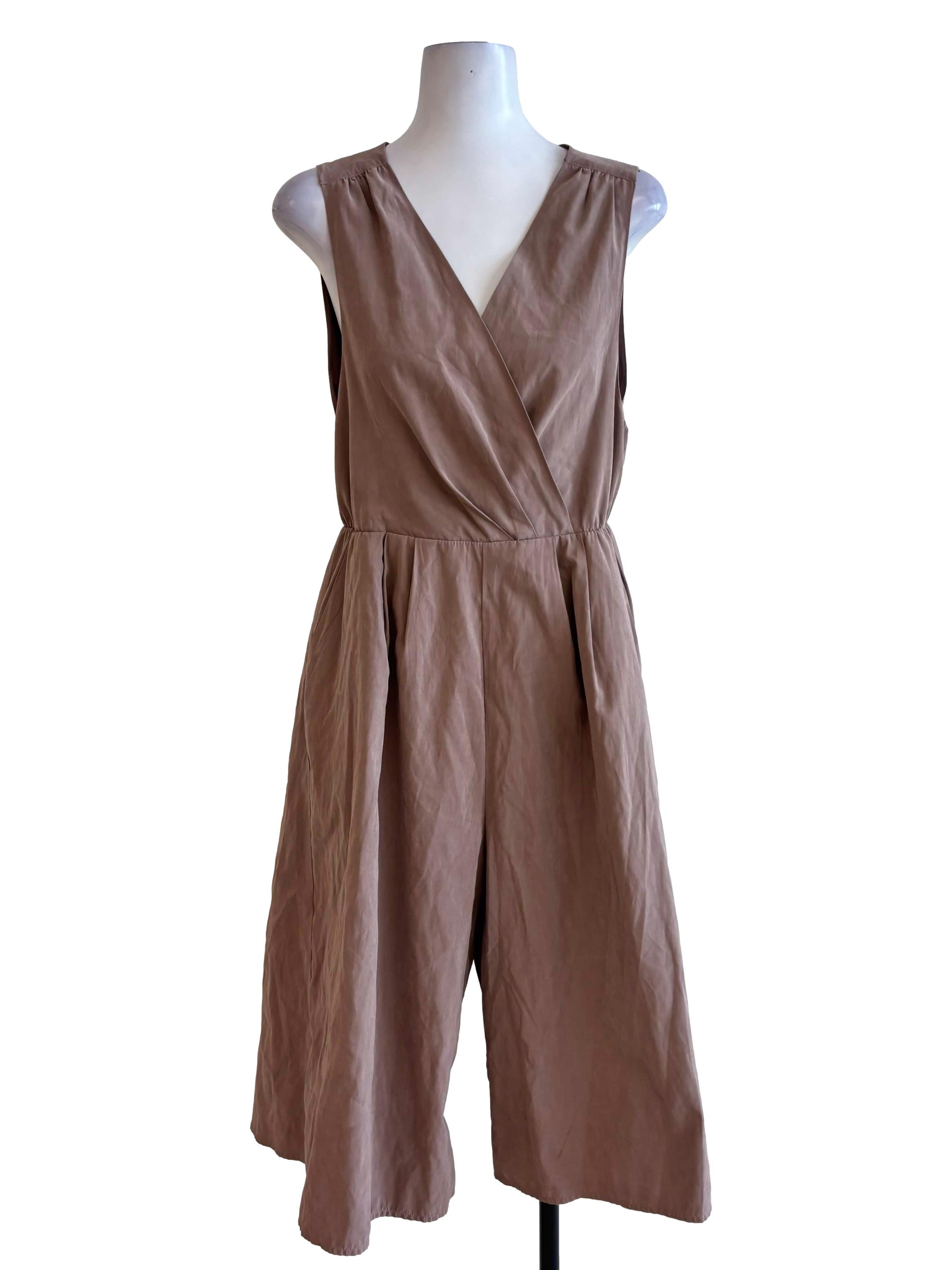 Coffee Wrap Quarter Jumpsuit