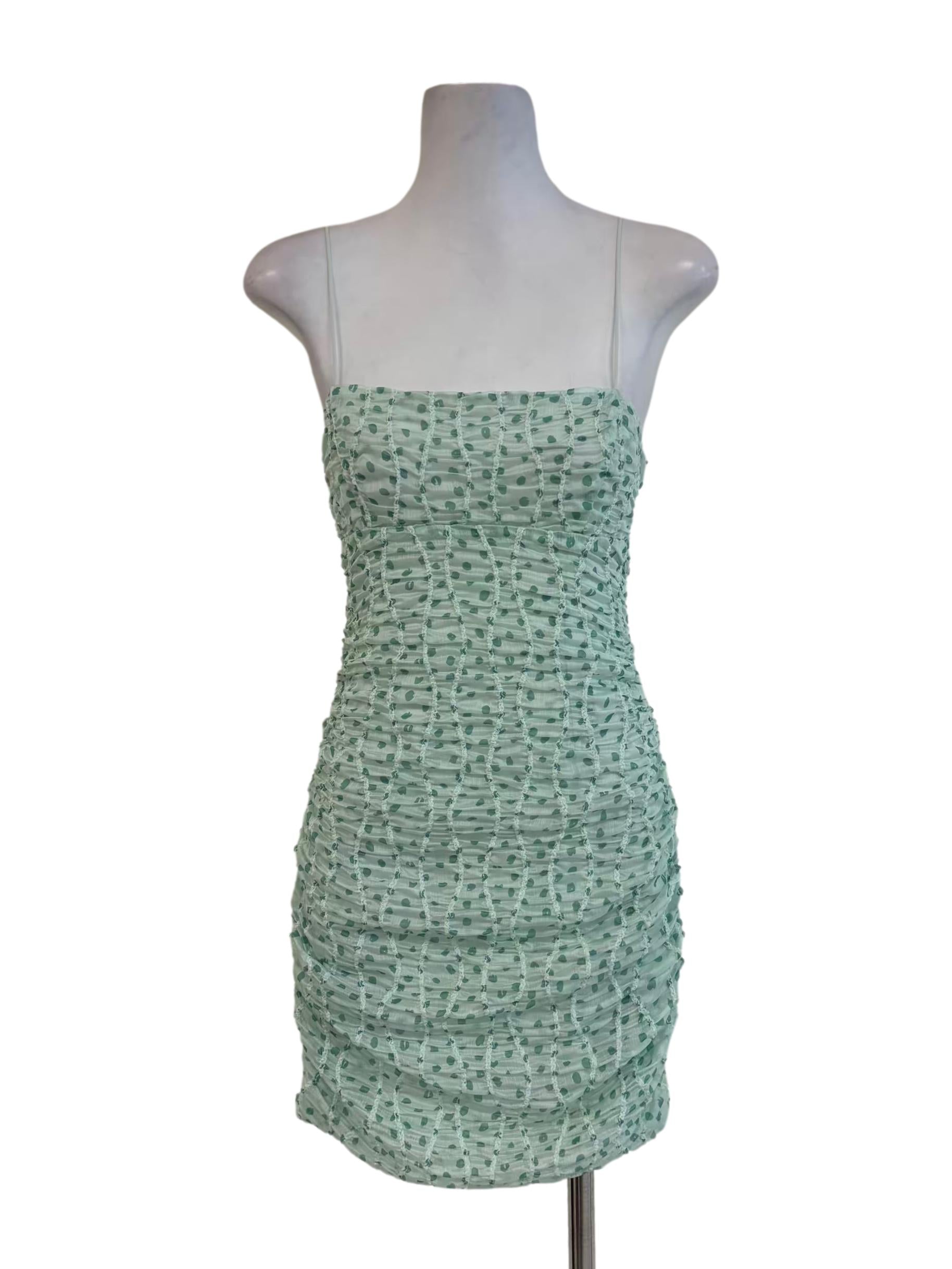 Mint Green Ruched Spaghetti Strap Bodycon Dress