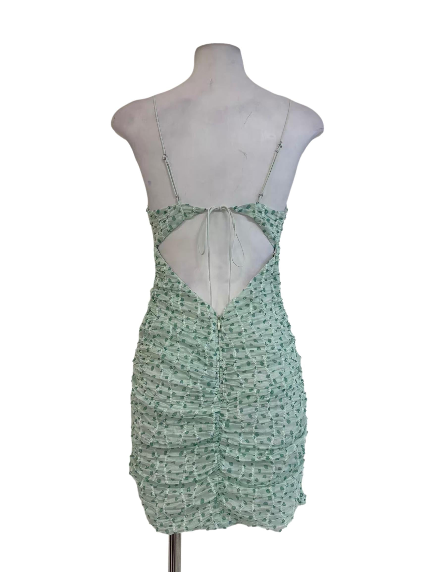 Mint Green Ruched Spaghetti Strap Bodycon Dress