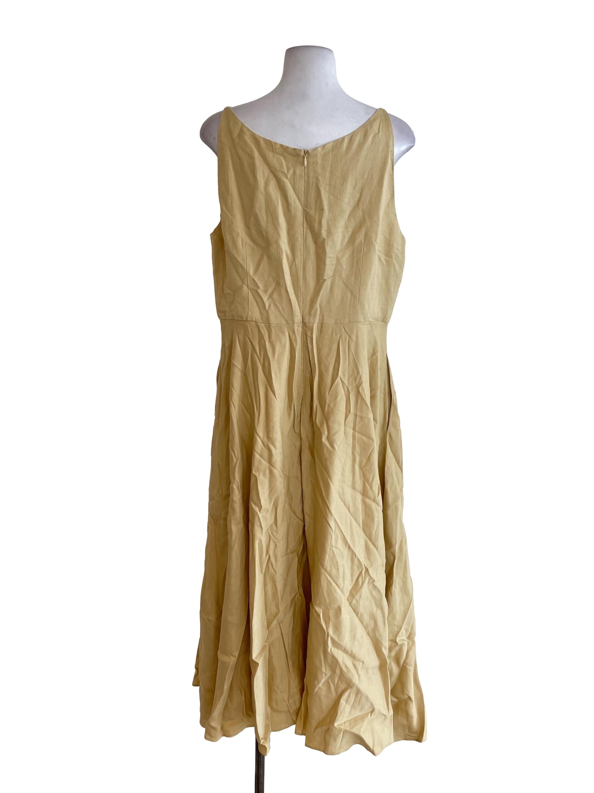 Yellow Linen Boat Neck Dress OSN