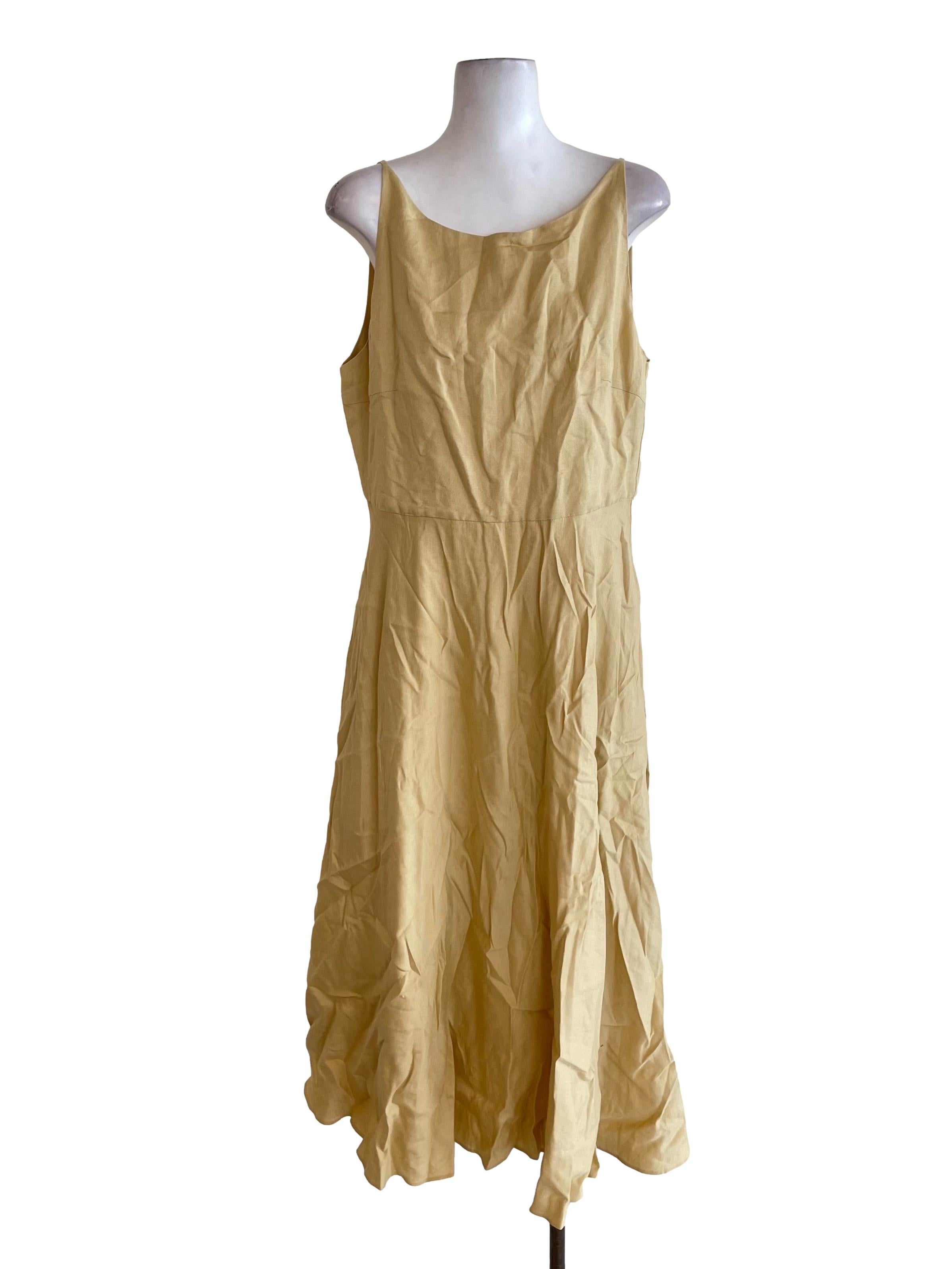 Yellow Linen Boat Neck Dress OSN