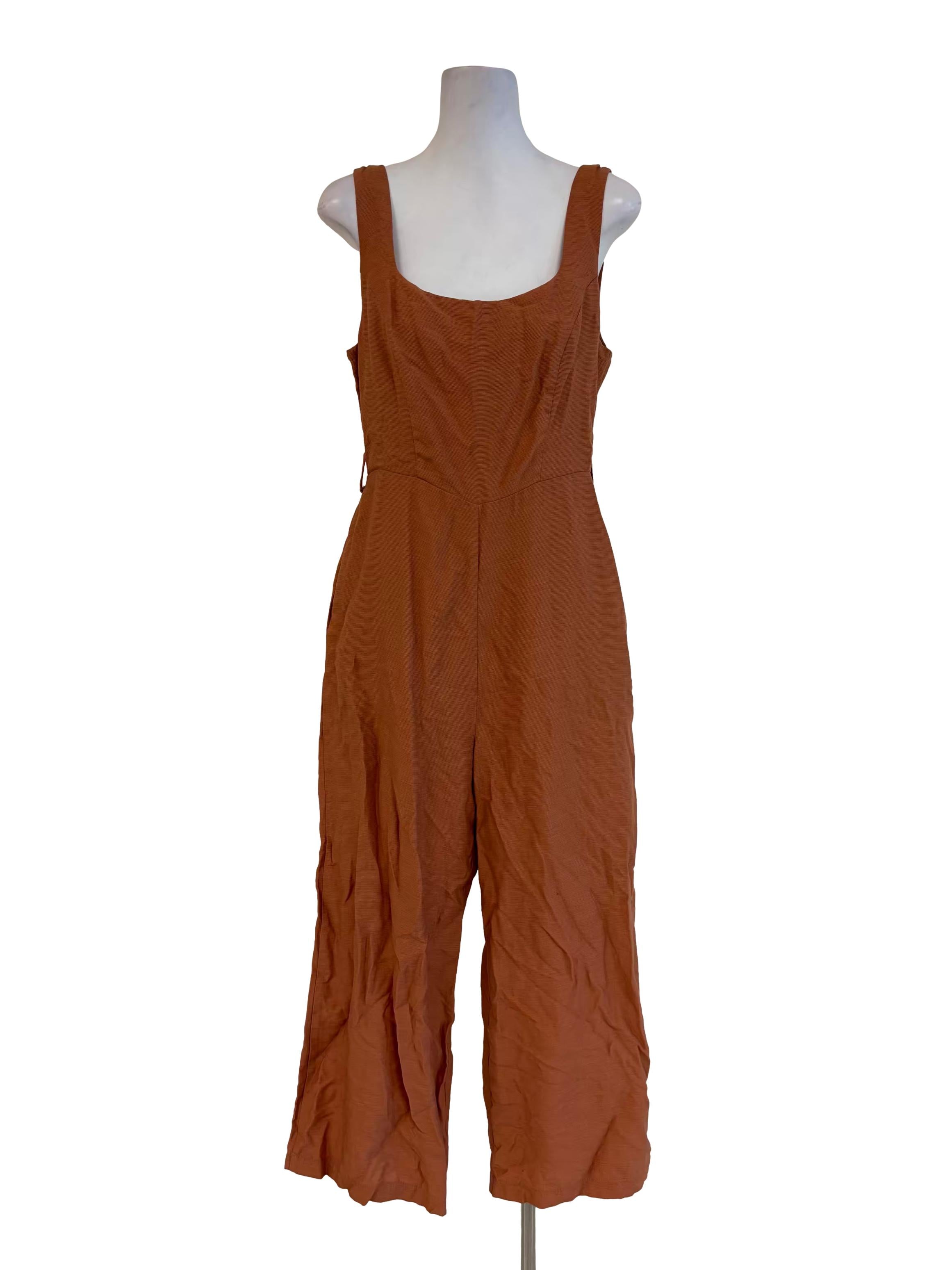 Dusty Orange Sleeveless Linen Jumpsuit