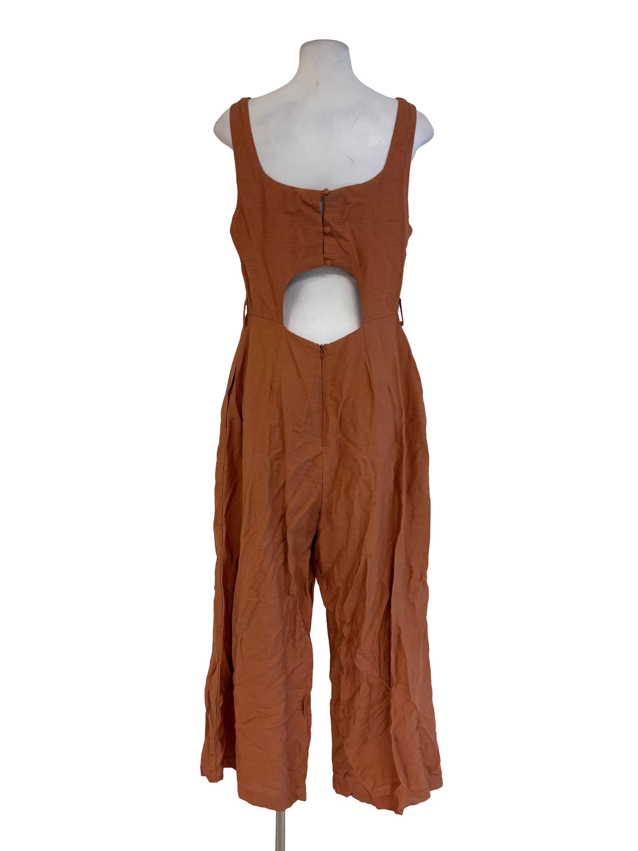 Dusty Orange Sleeveless Linen Jumpsuit