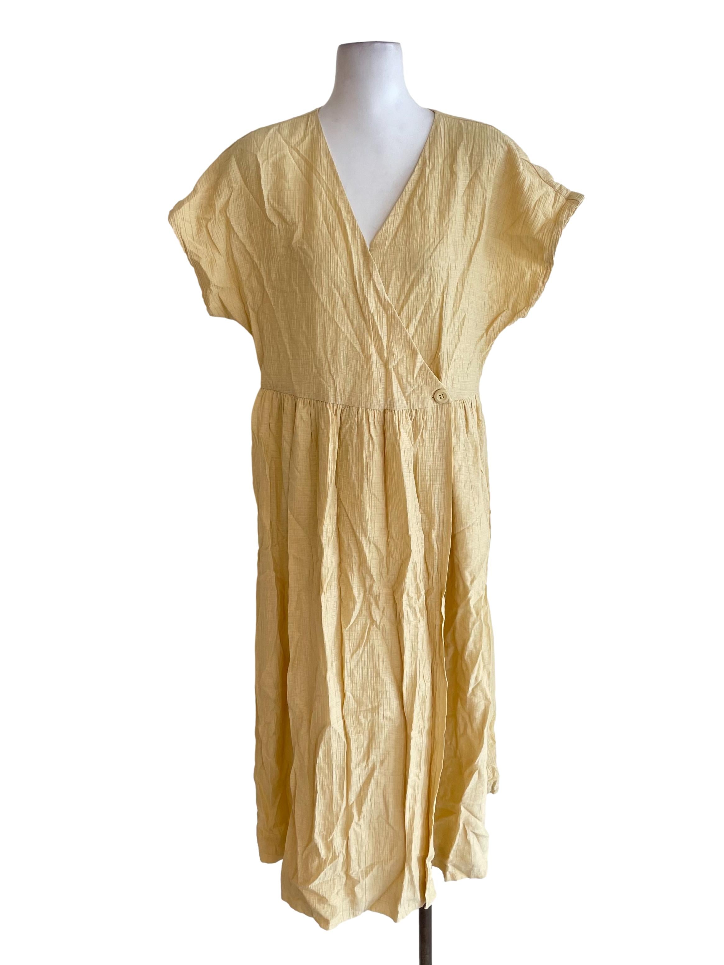 Yellow Textured Midi Wrap Dress OSN