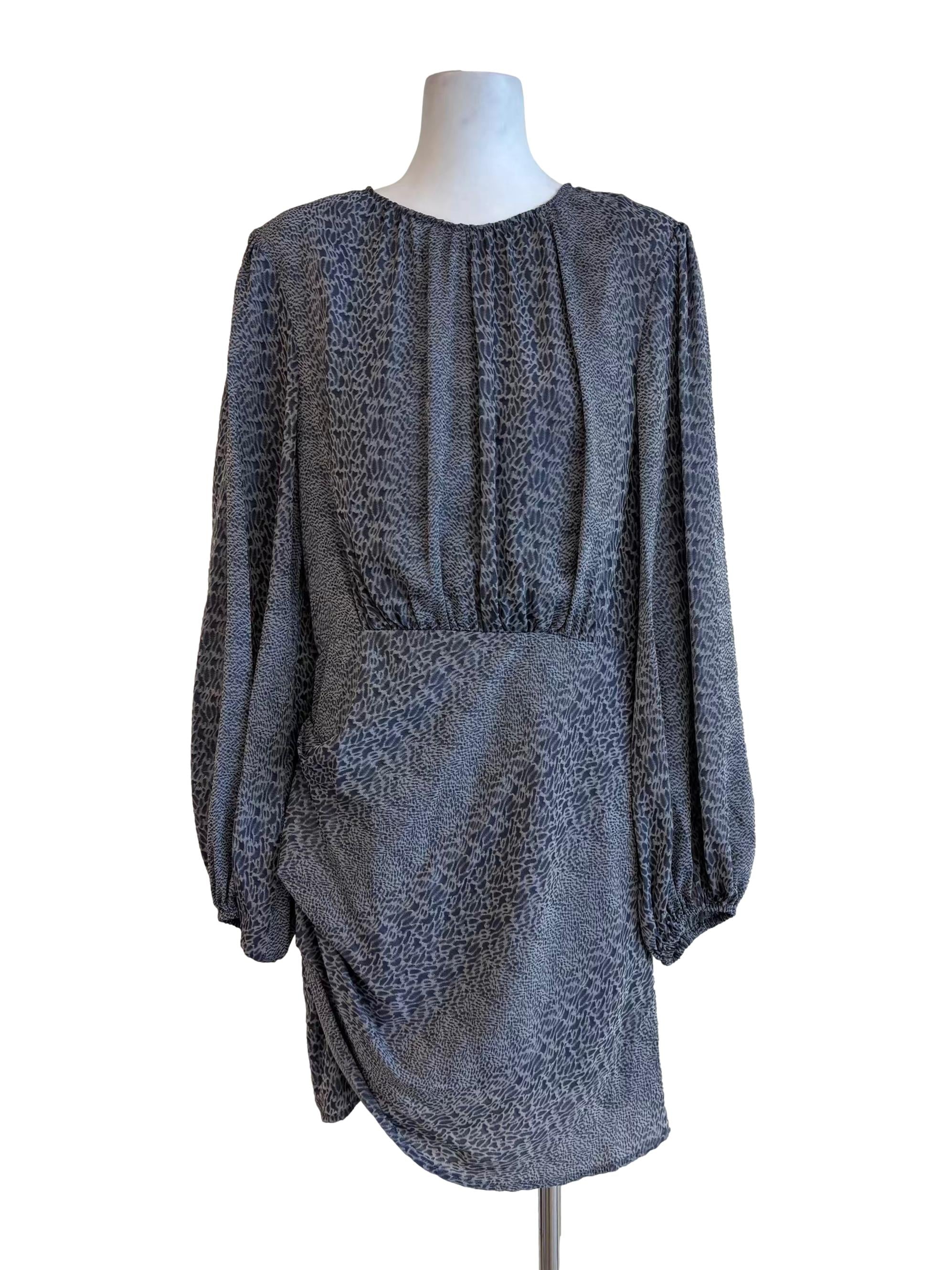 Stone Blue Long Sleeve Printed Dress