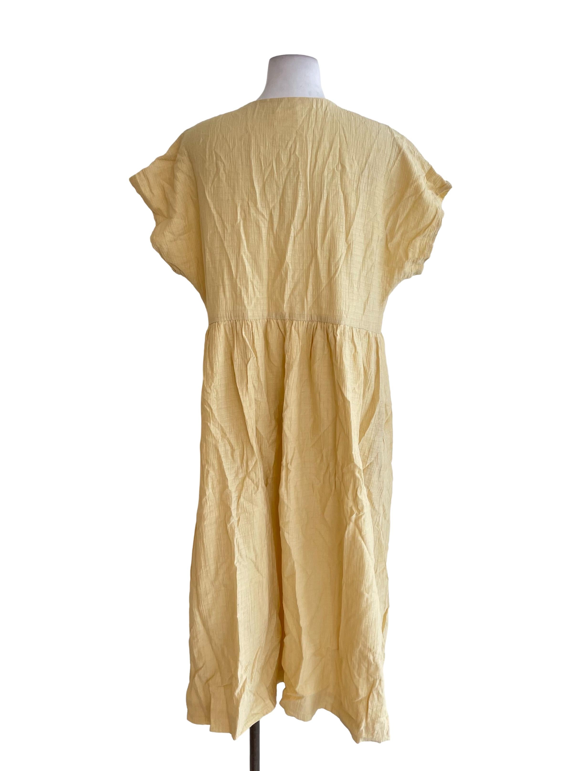 Yellow Textured Midi Wrap Dress OSN