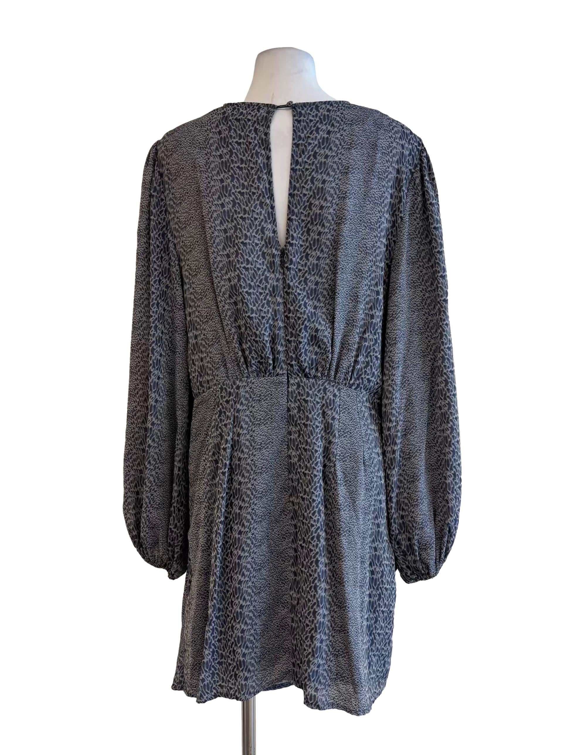 Stone Blue Long Sleeve Printed Dress