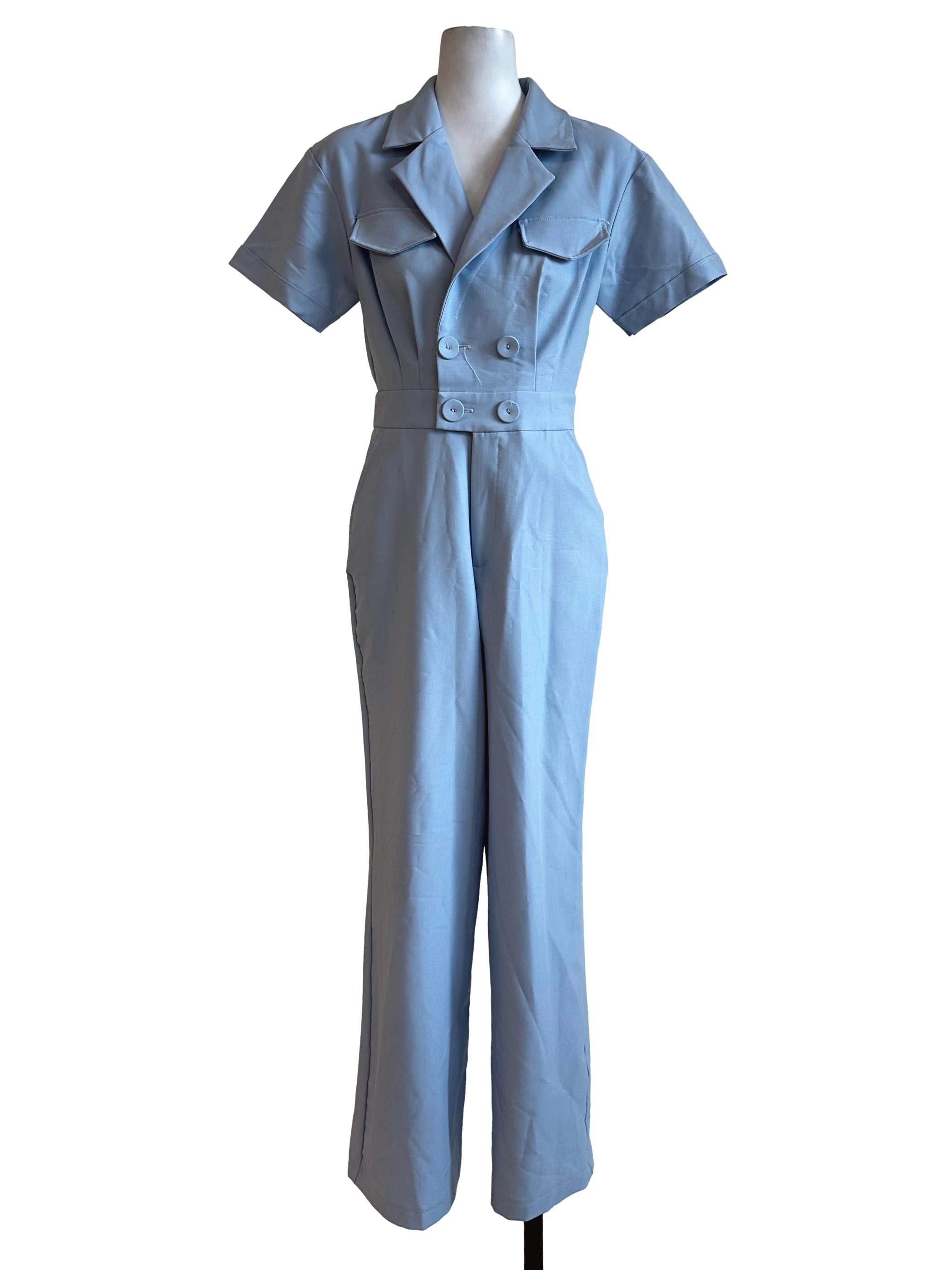 Stone Blue Plain Jumpsuits