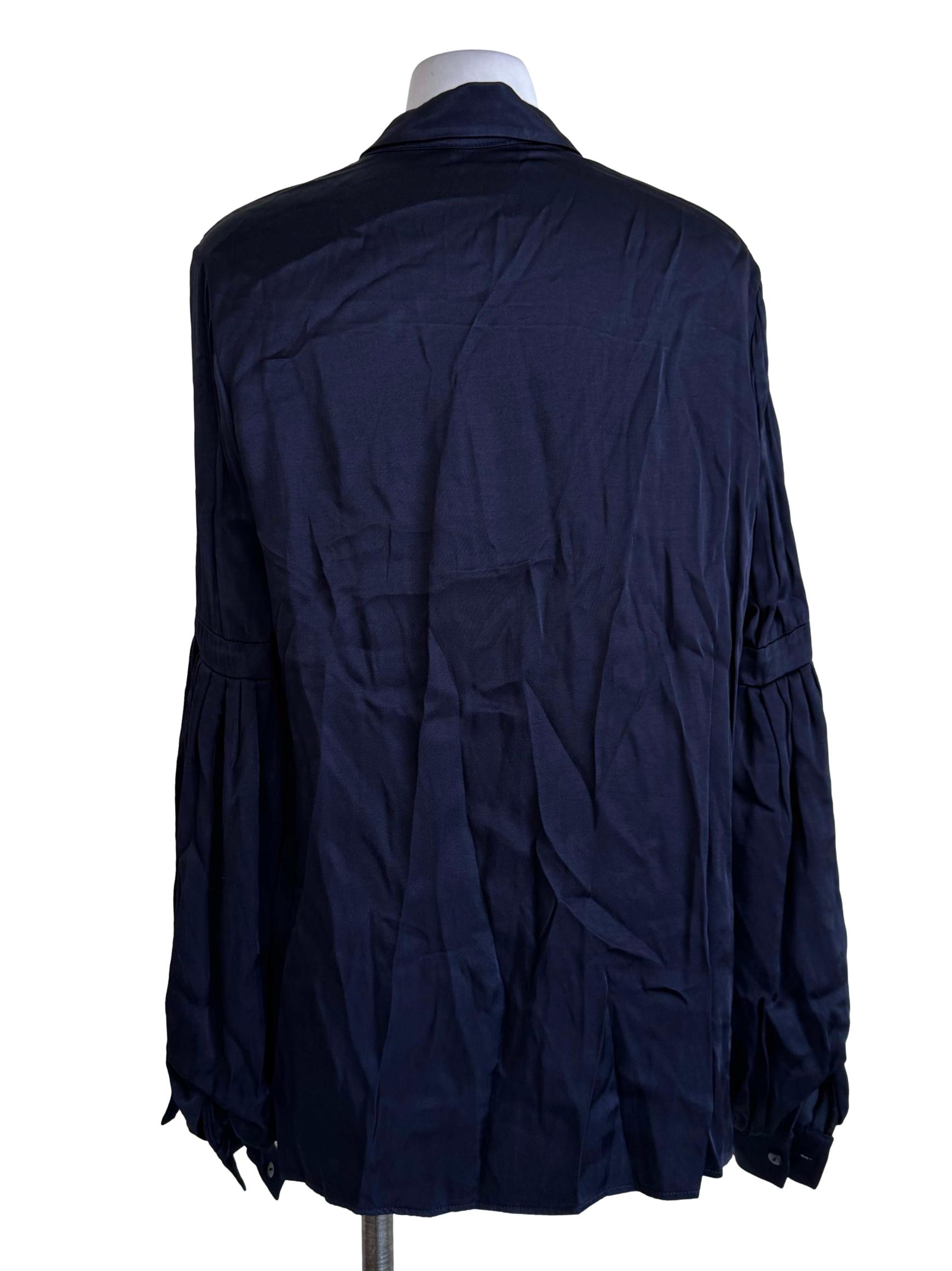 Silky Navy Blue Long Bell Sleeve Blouse