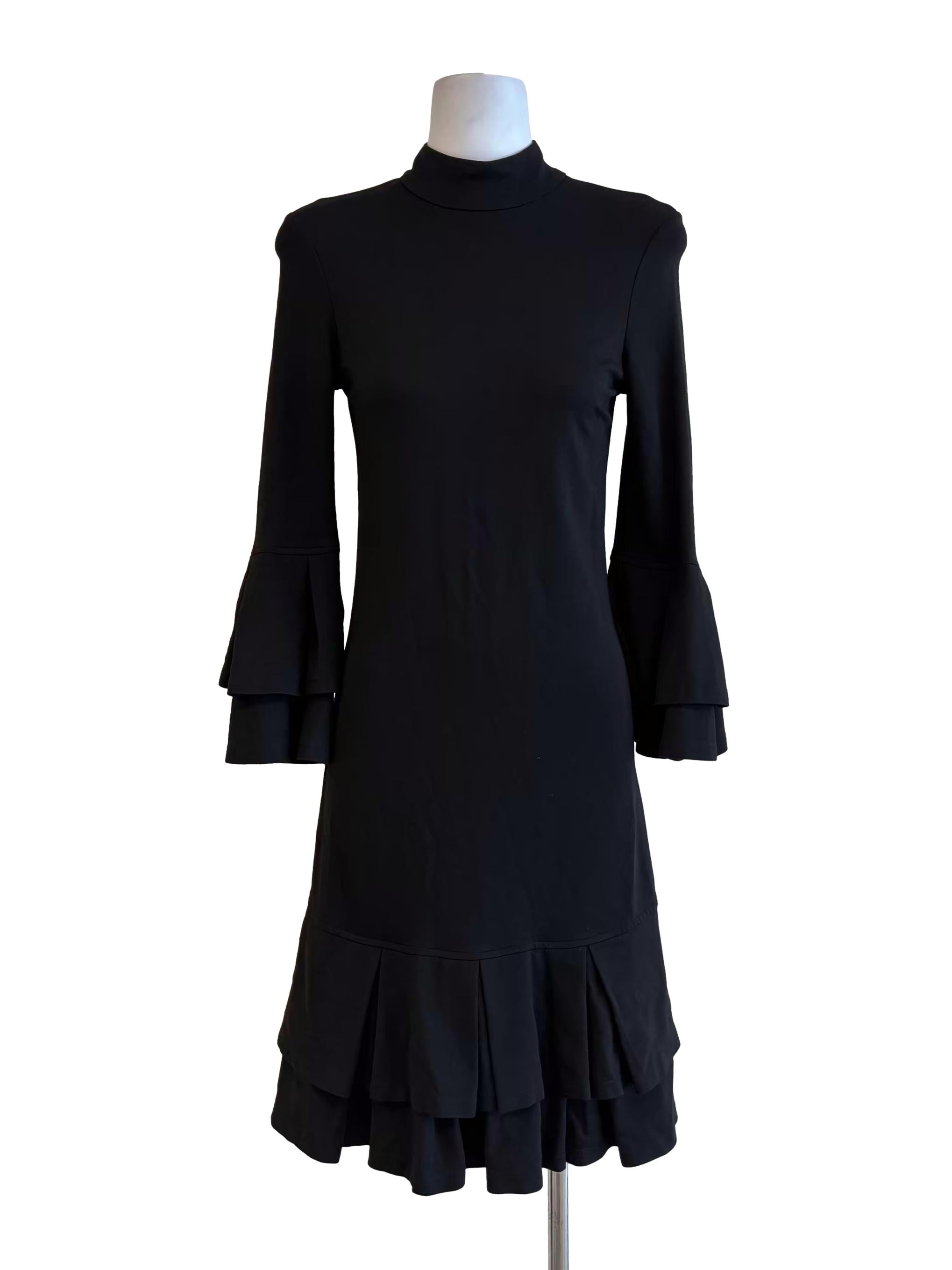 Jet Black Long Bell Sleeve Sheath Dress