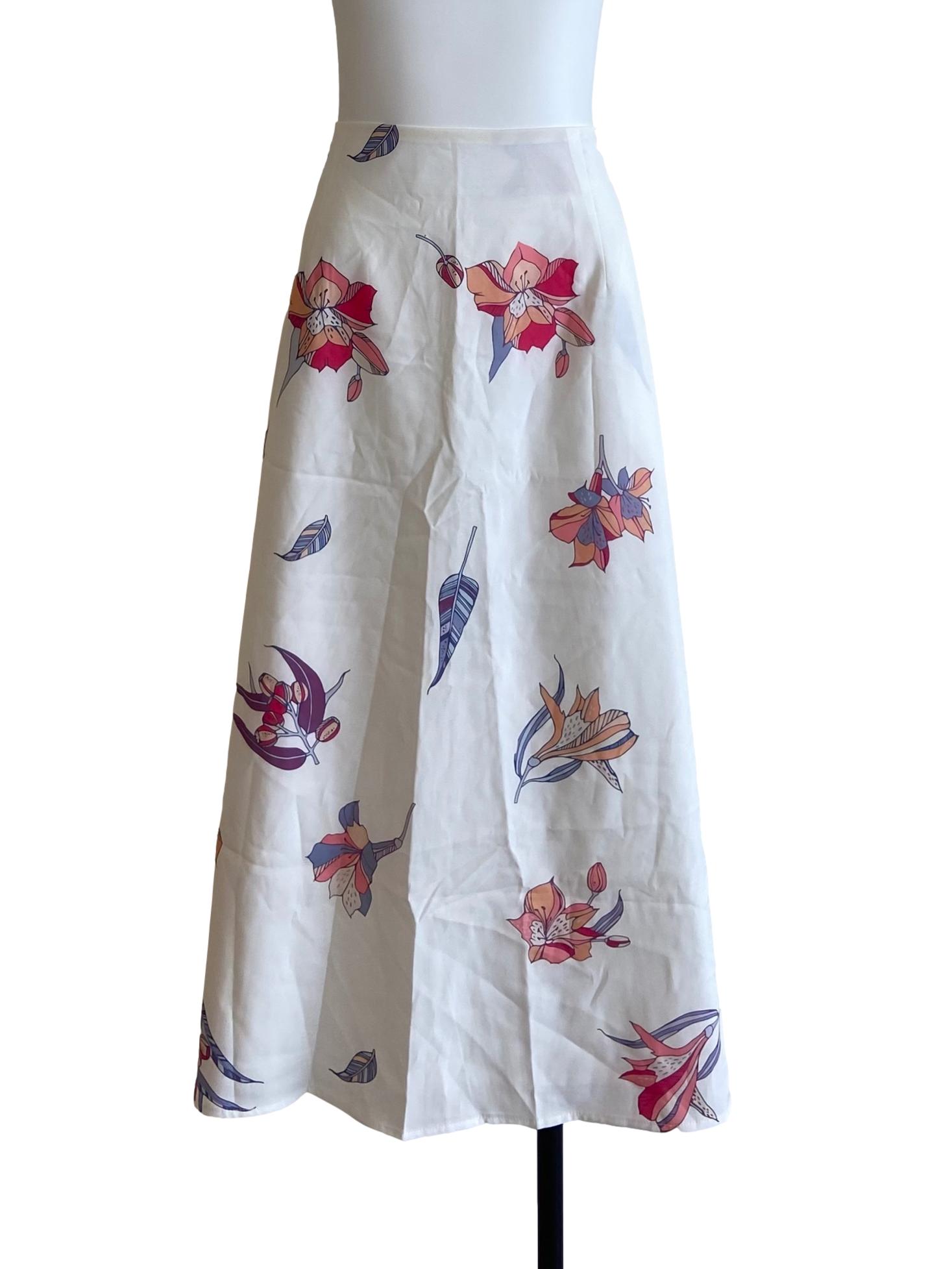 White & Pink Floral A-Line Skirt