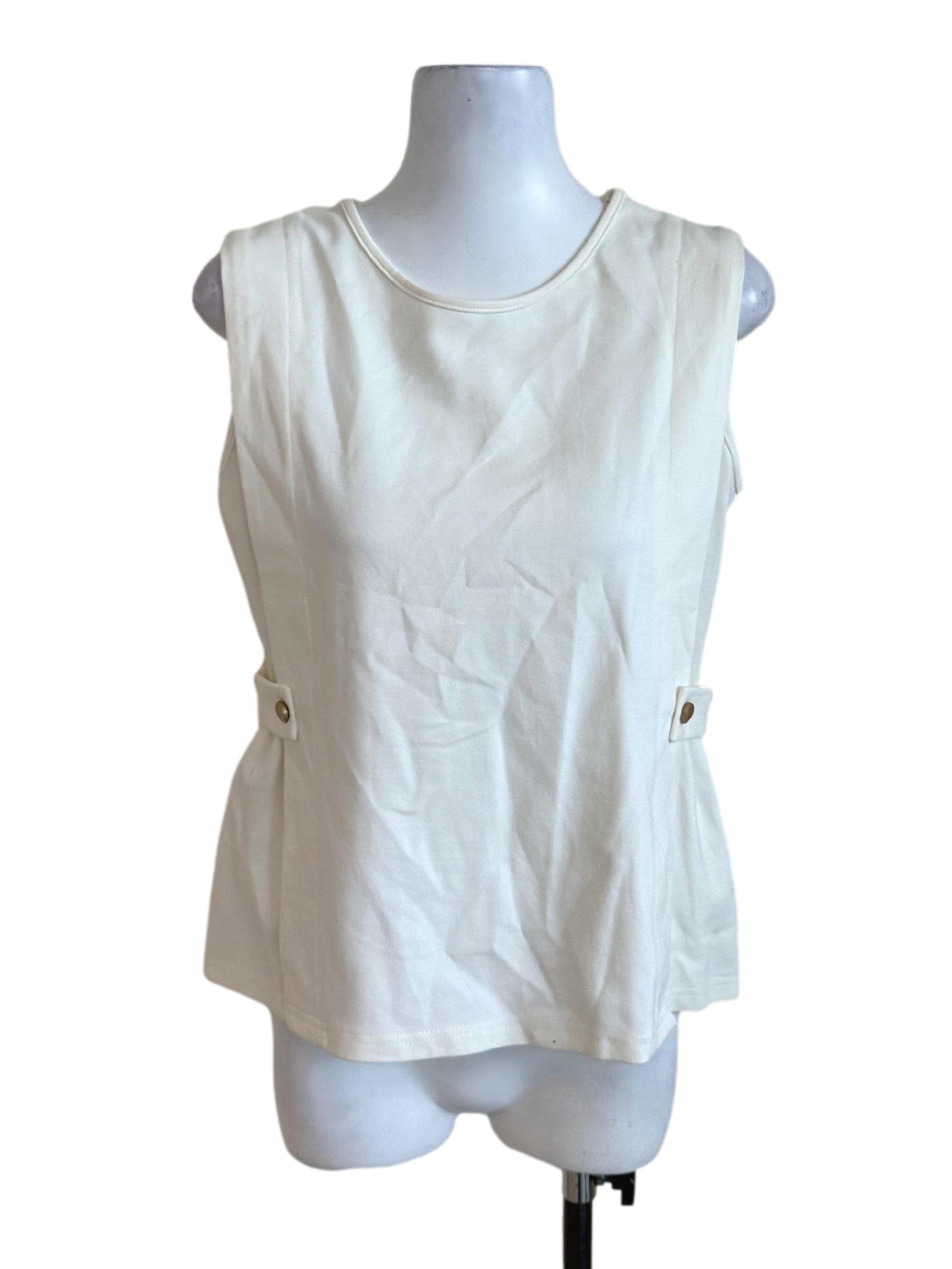 Pearl White Side Button Round Neck Top