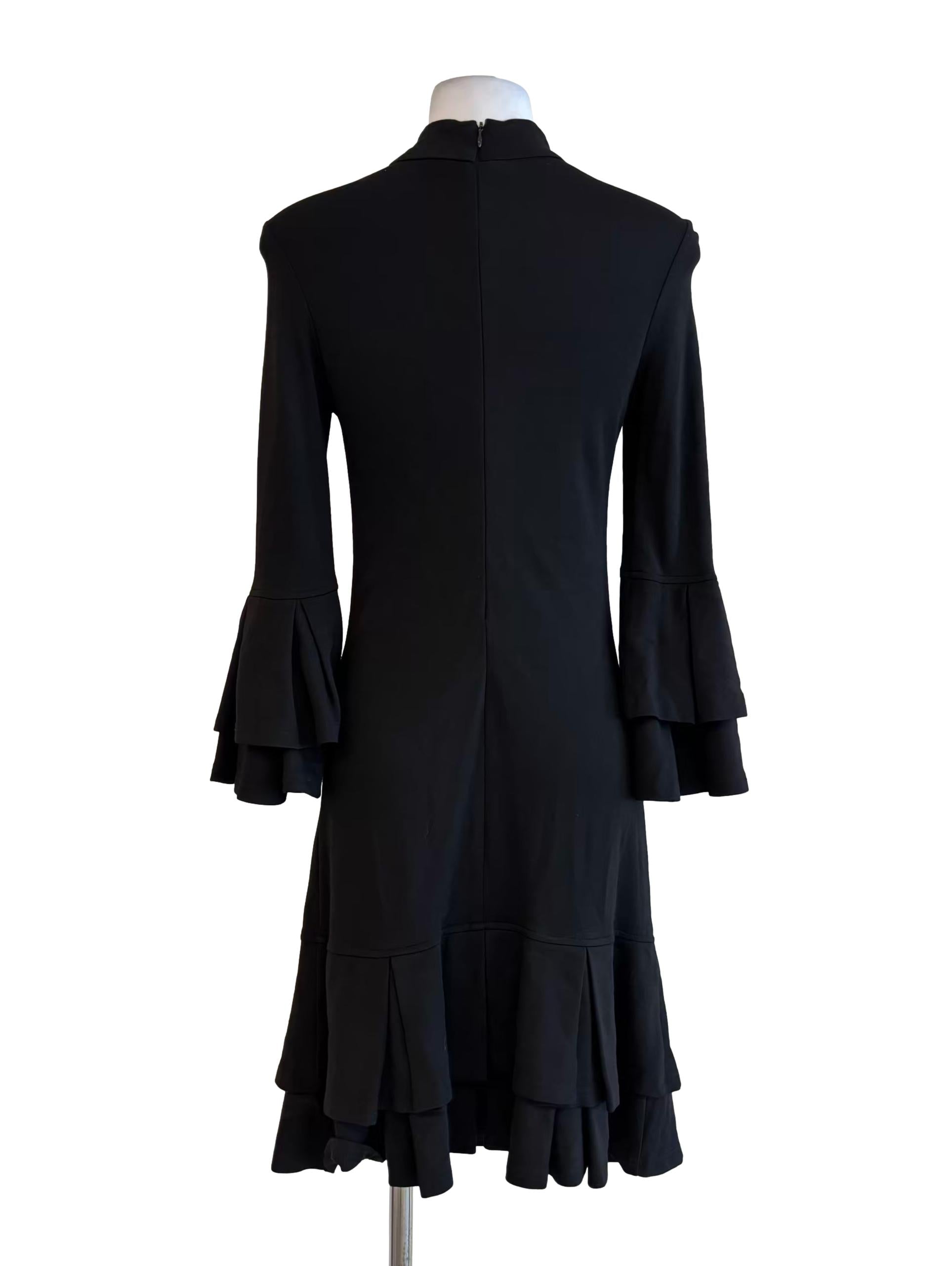 Jet Black Long Bell Sleeve Sheath Dress