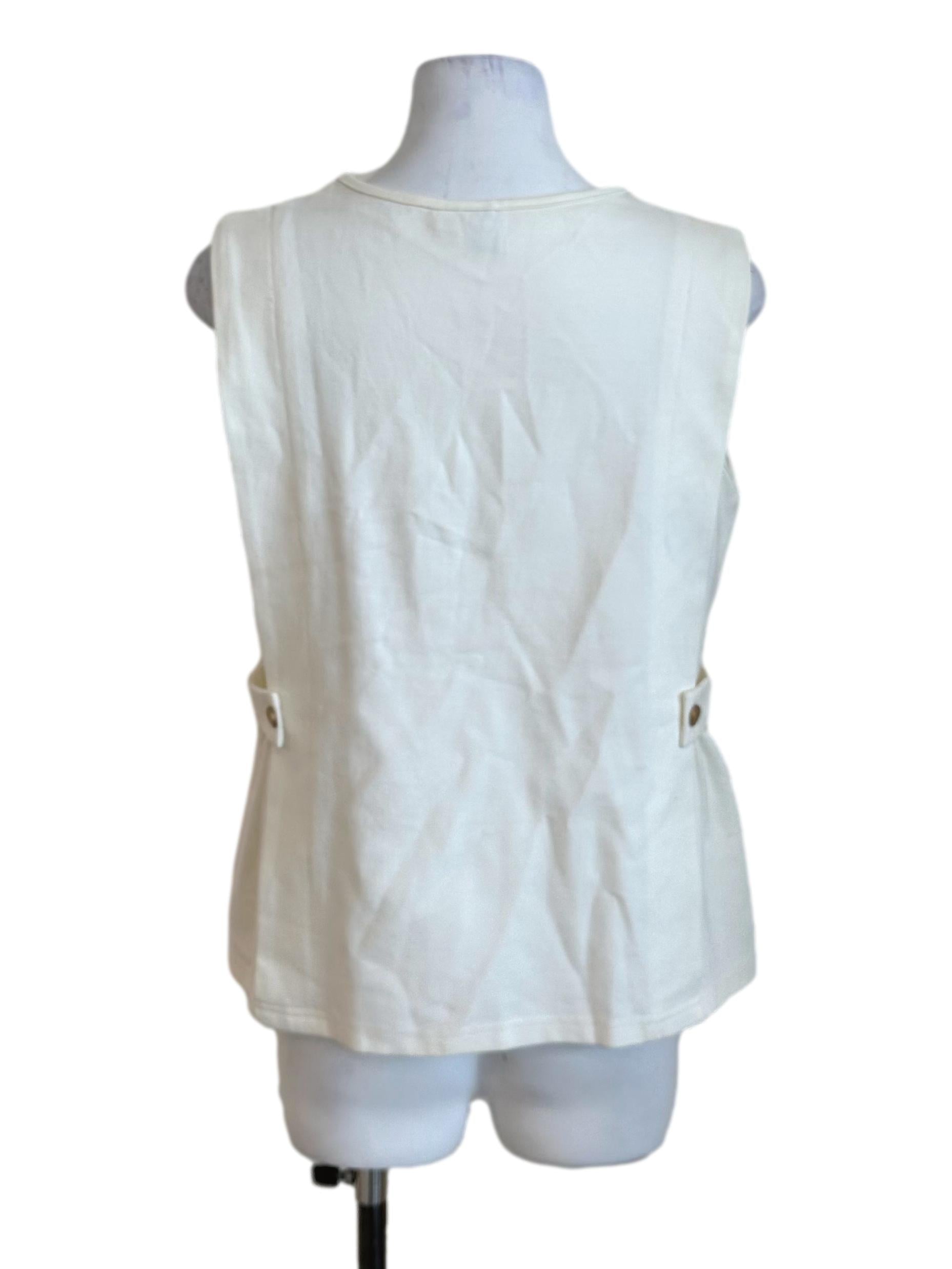 Pearl White Side Button Round Neck Top