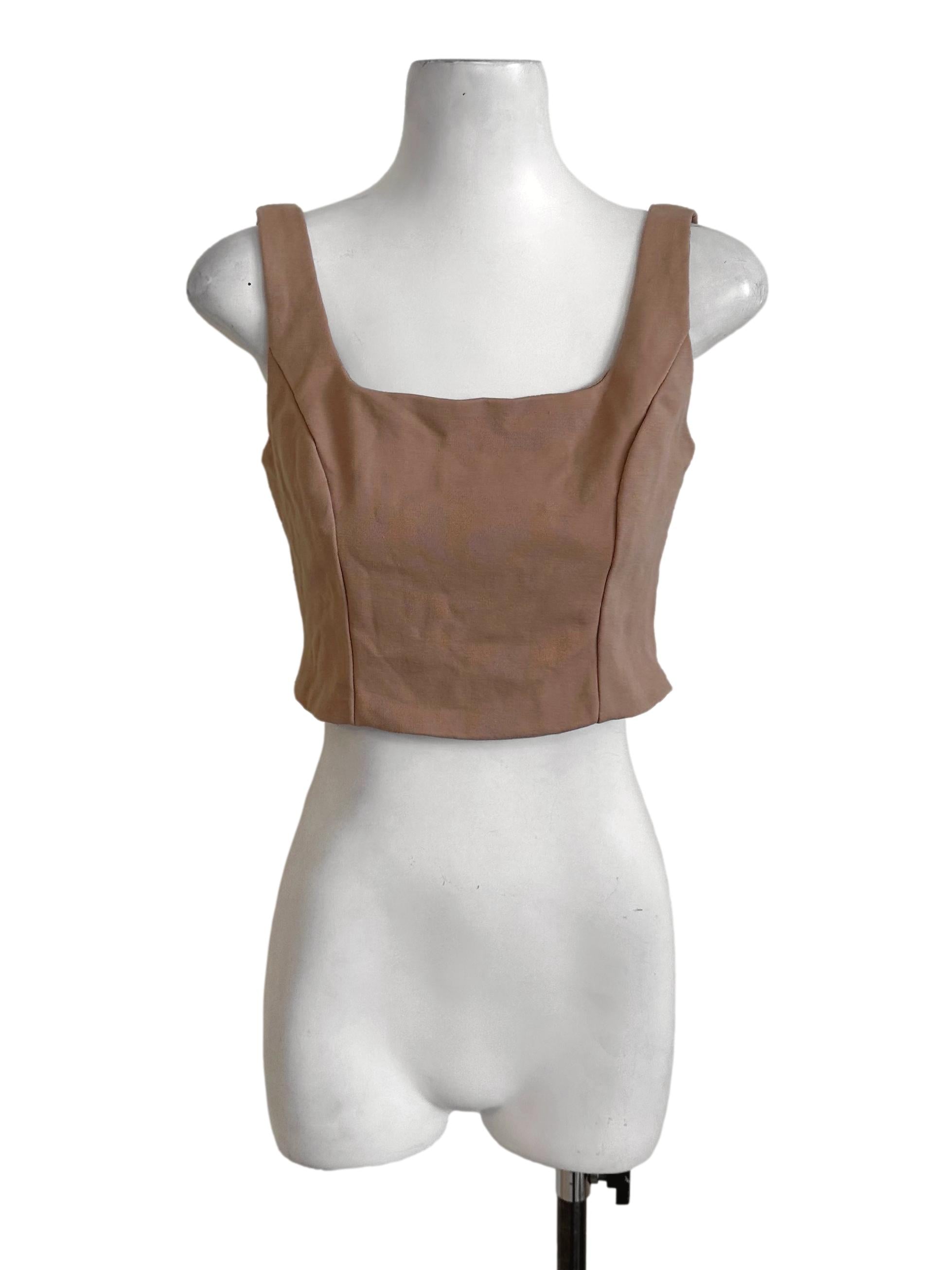 Chocolate Brown Square Neck Fitted Top