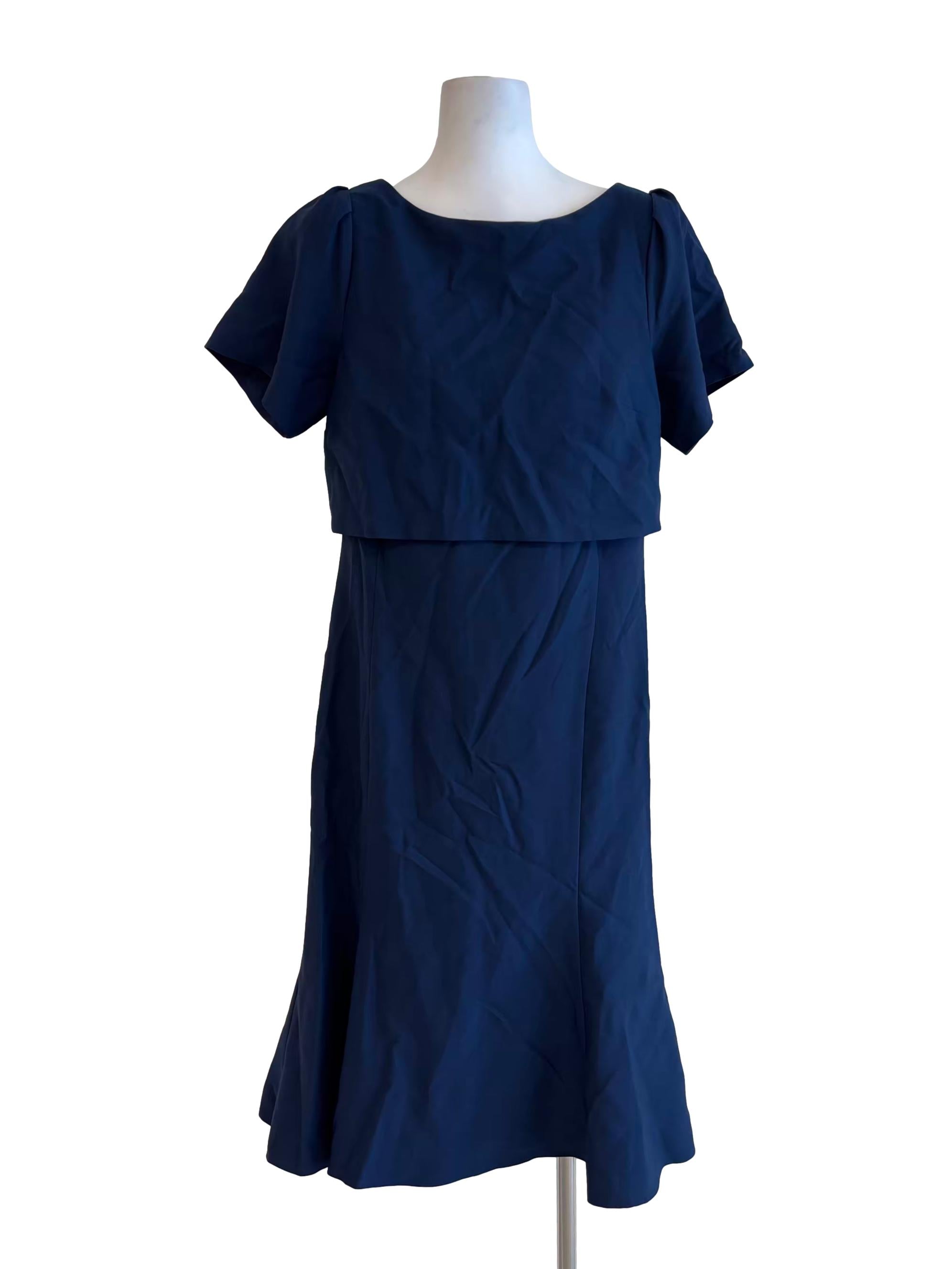 Navy Blue Short Sleeve Layered Midi Dress