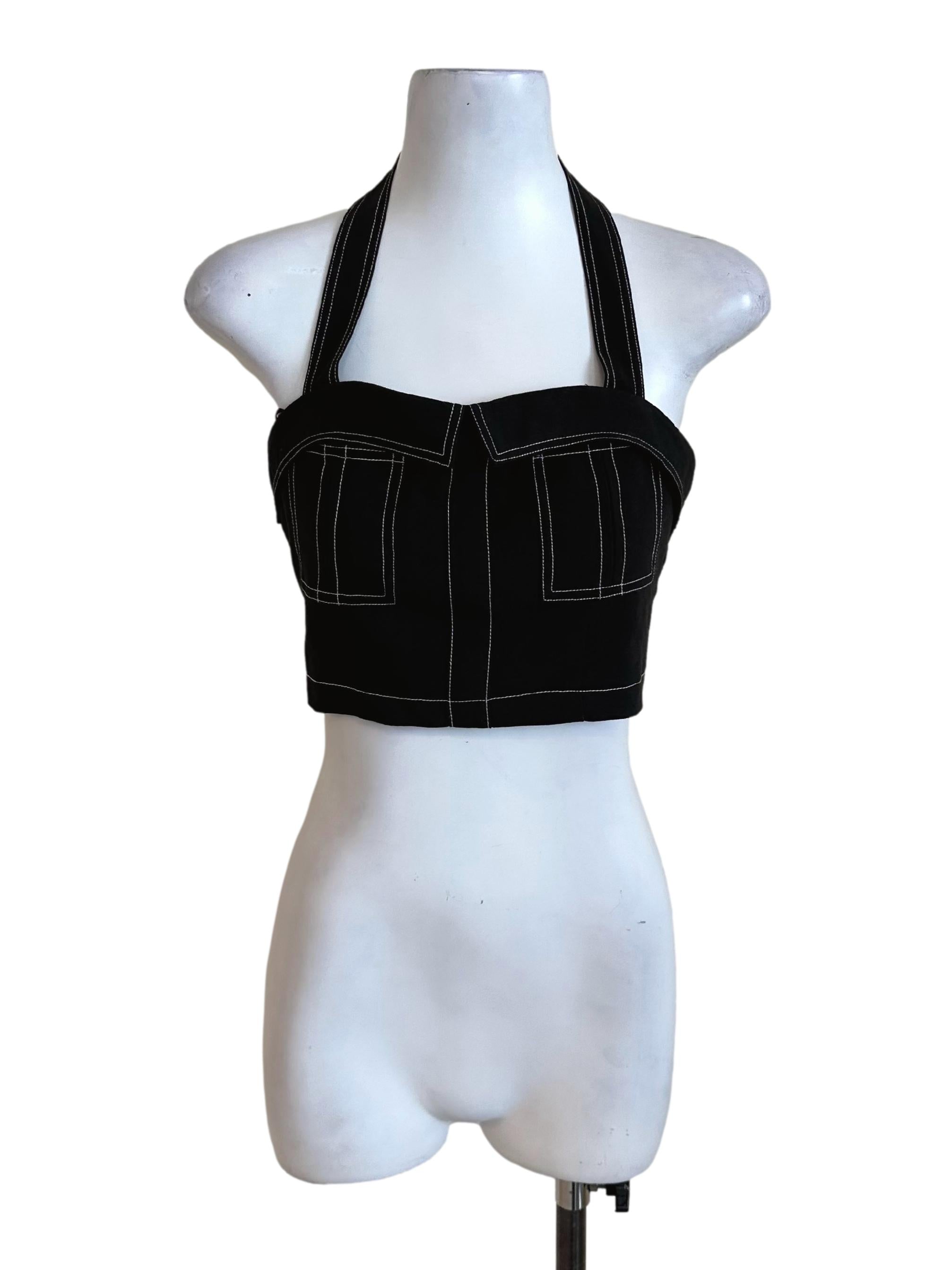 Charcoal Black Pocket Backless Halter Top