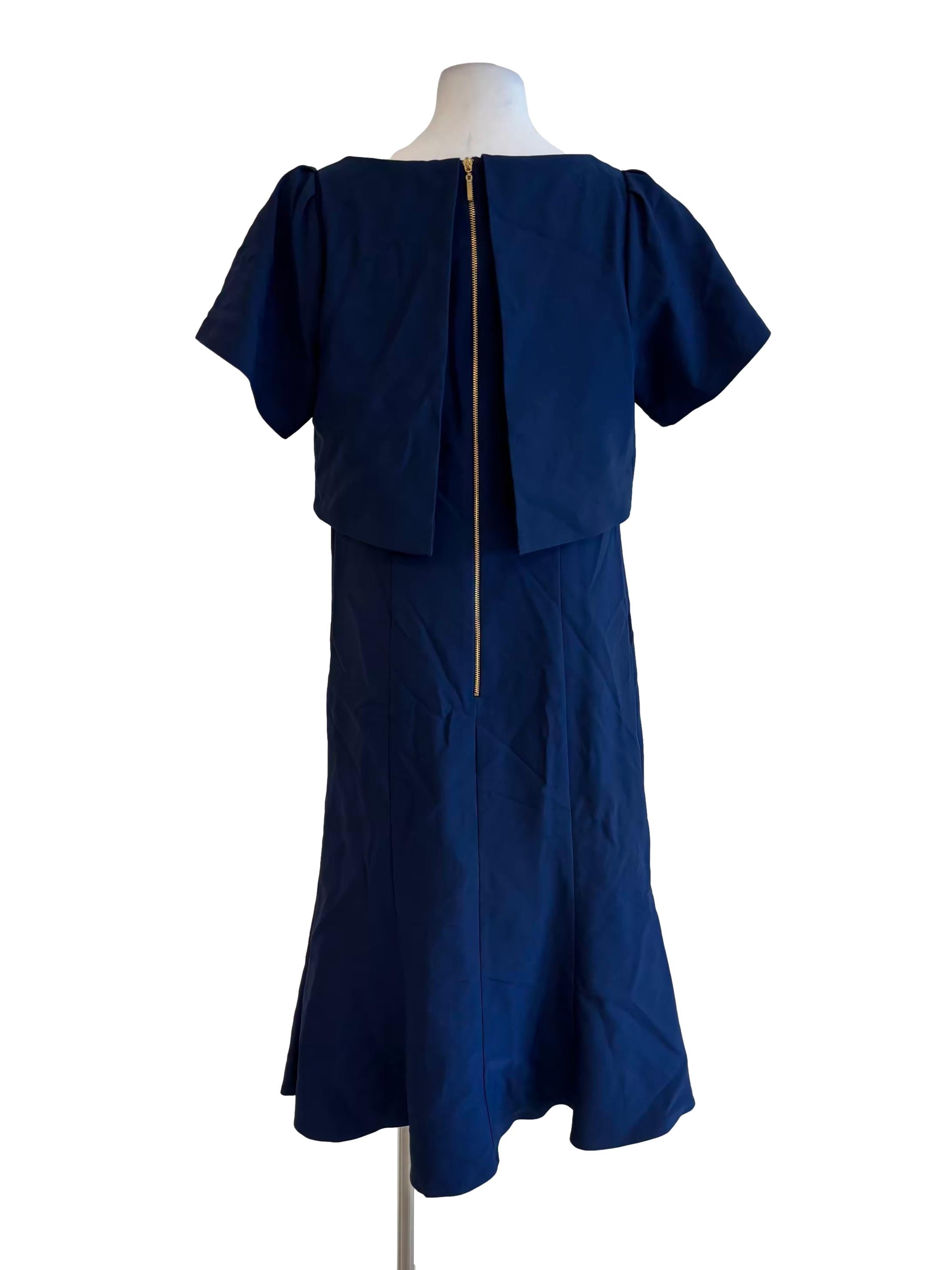 Navy Blue Short Sleeve Layered Midi Dress