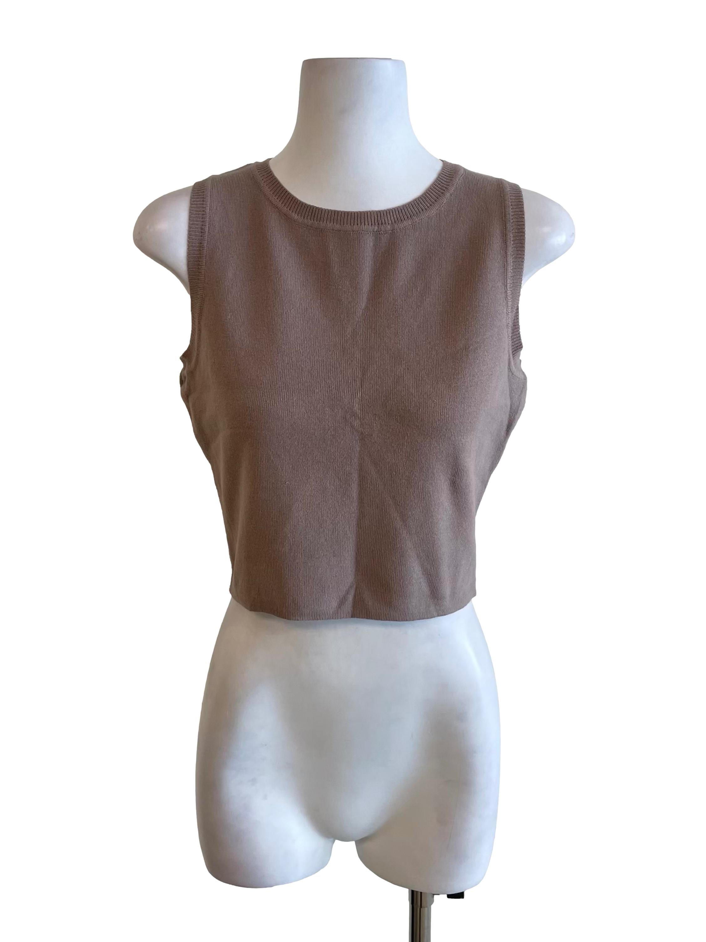 Latte Brown Crop Knit Vest