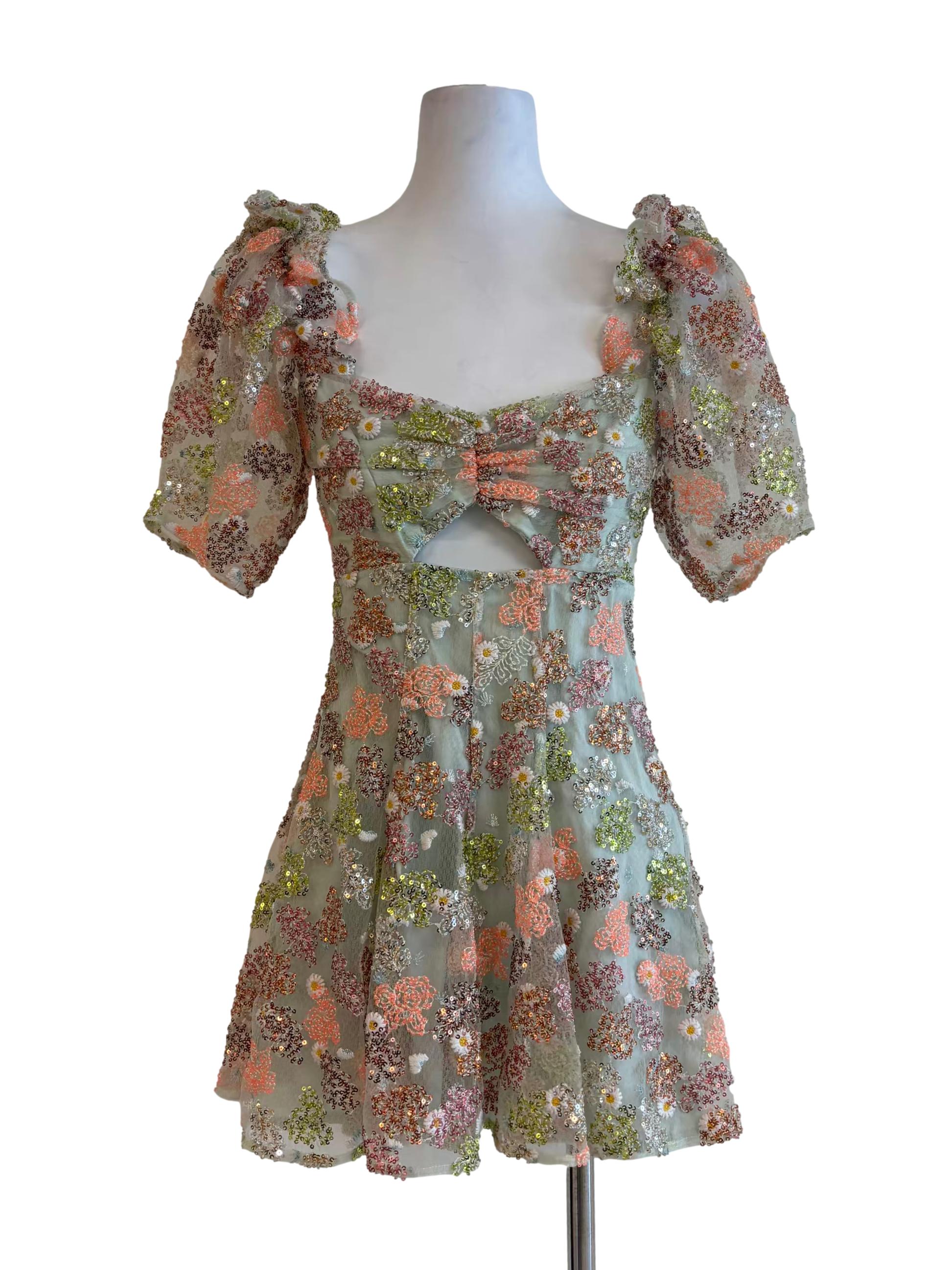 Mint Green Sweetheart Neckline Sequin Mini Dress