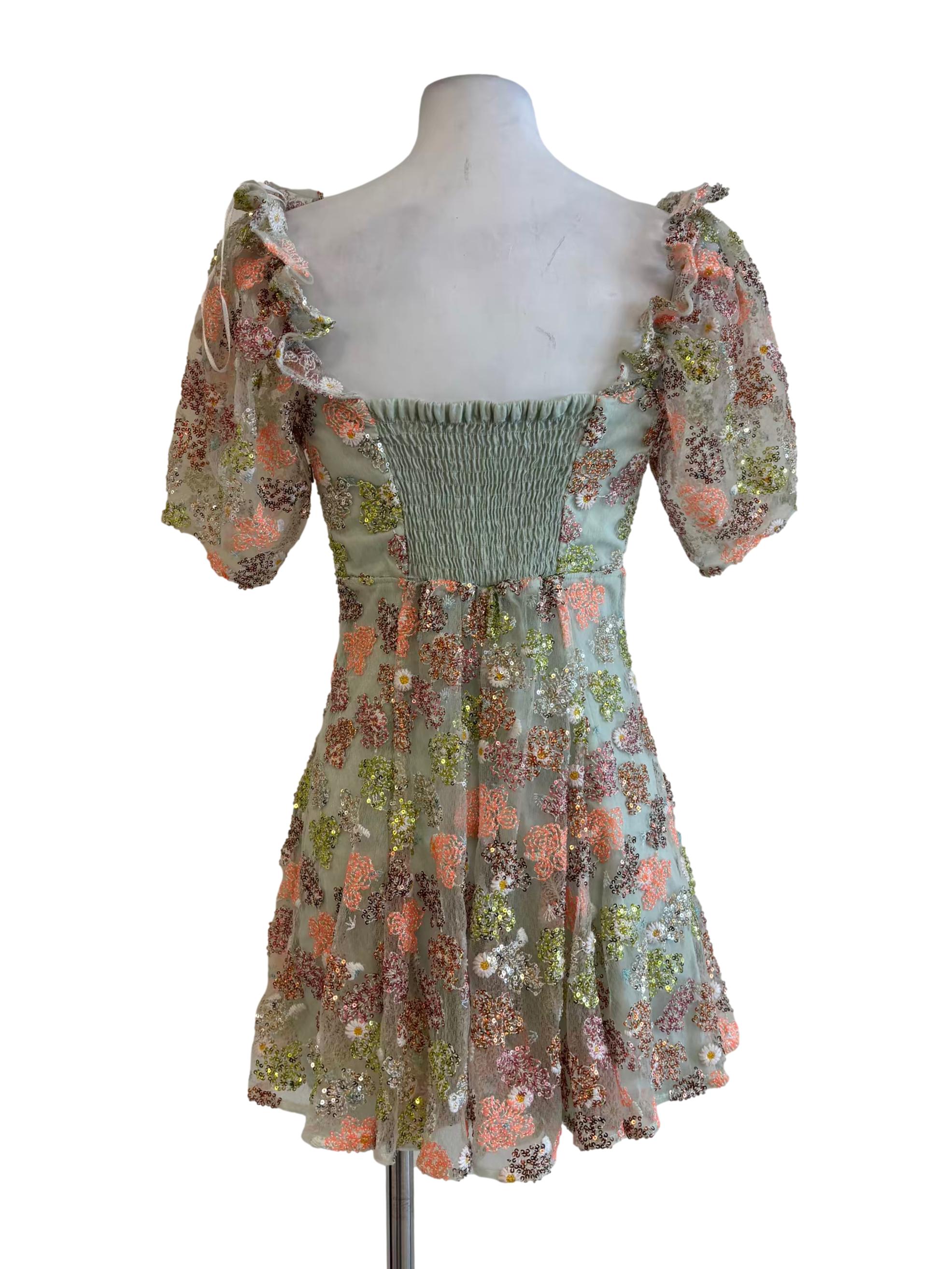 Mint Green Sweetheart Neckline Sequin Mini Dress