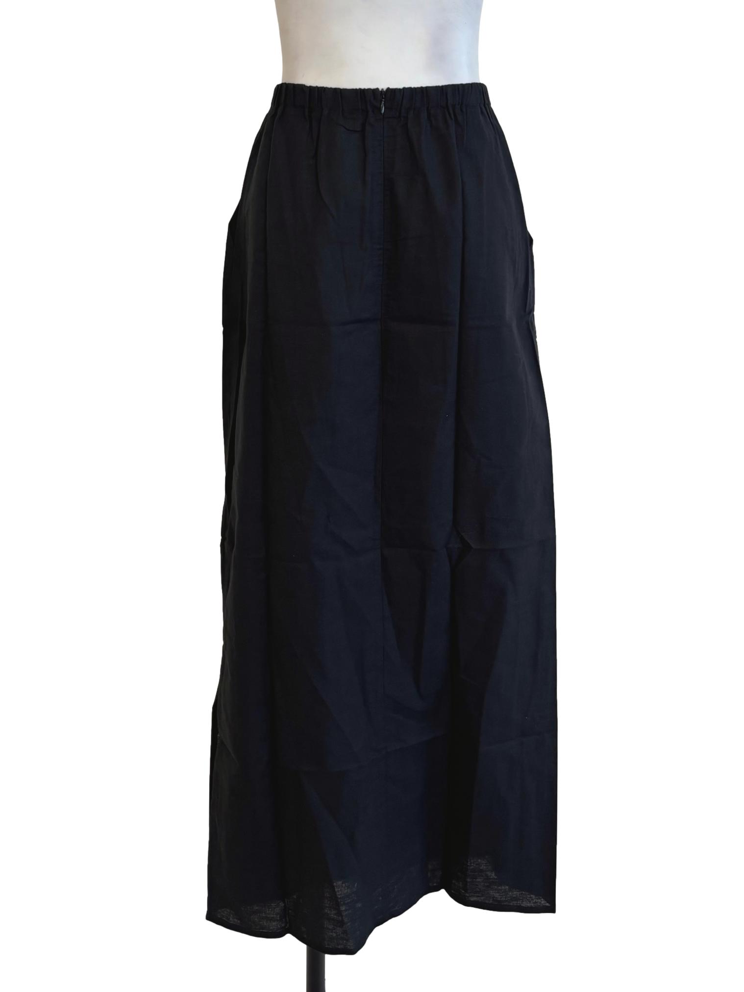 Black Jaden Linen Drawstring Maxi Skirt
