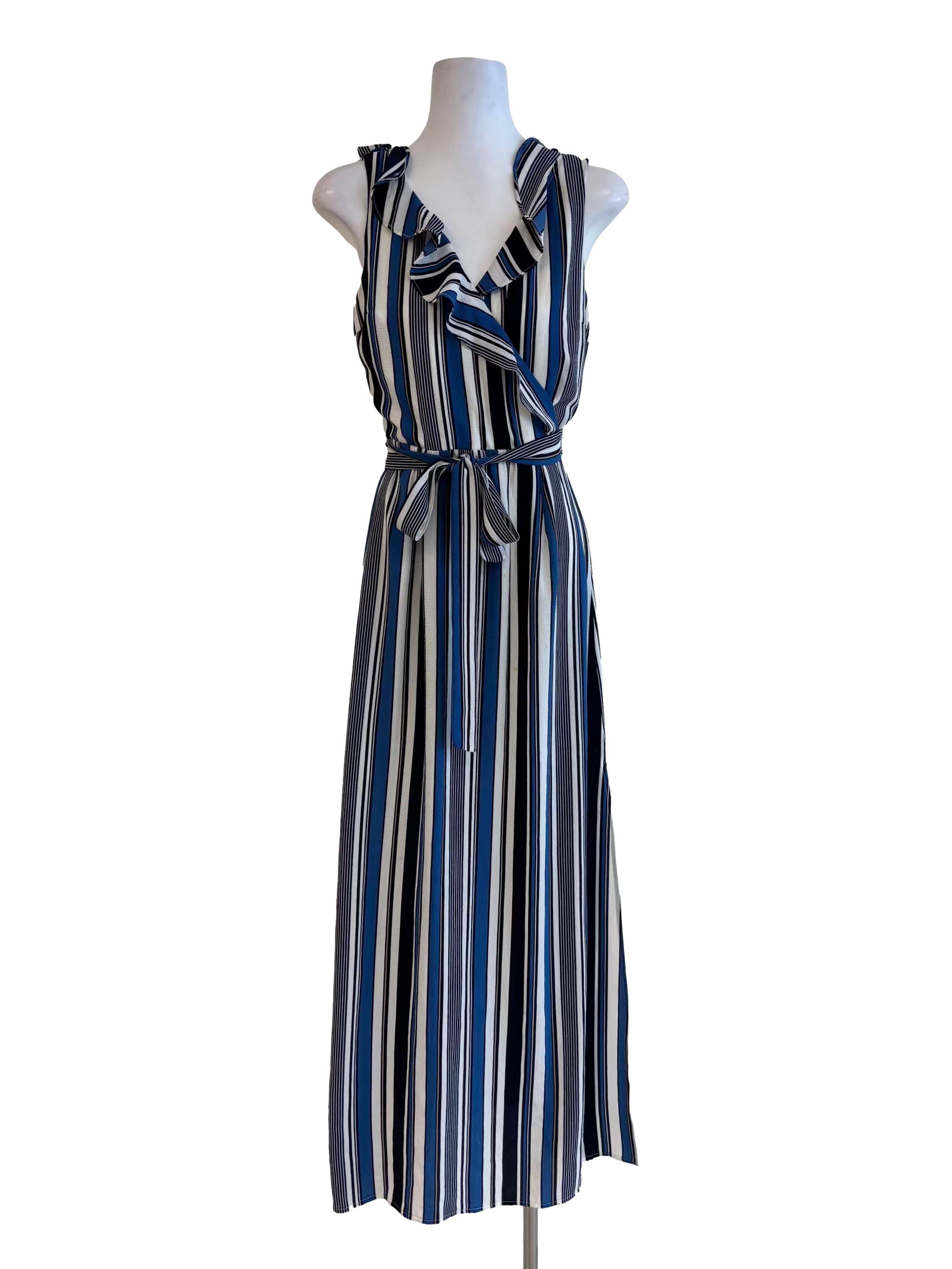 Tricolor Blue Stripe Sleeveless Dress