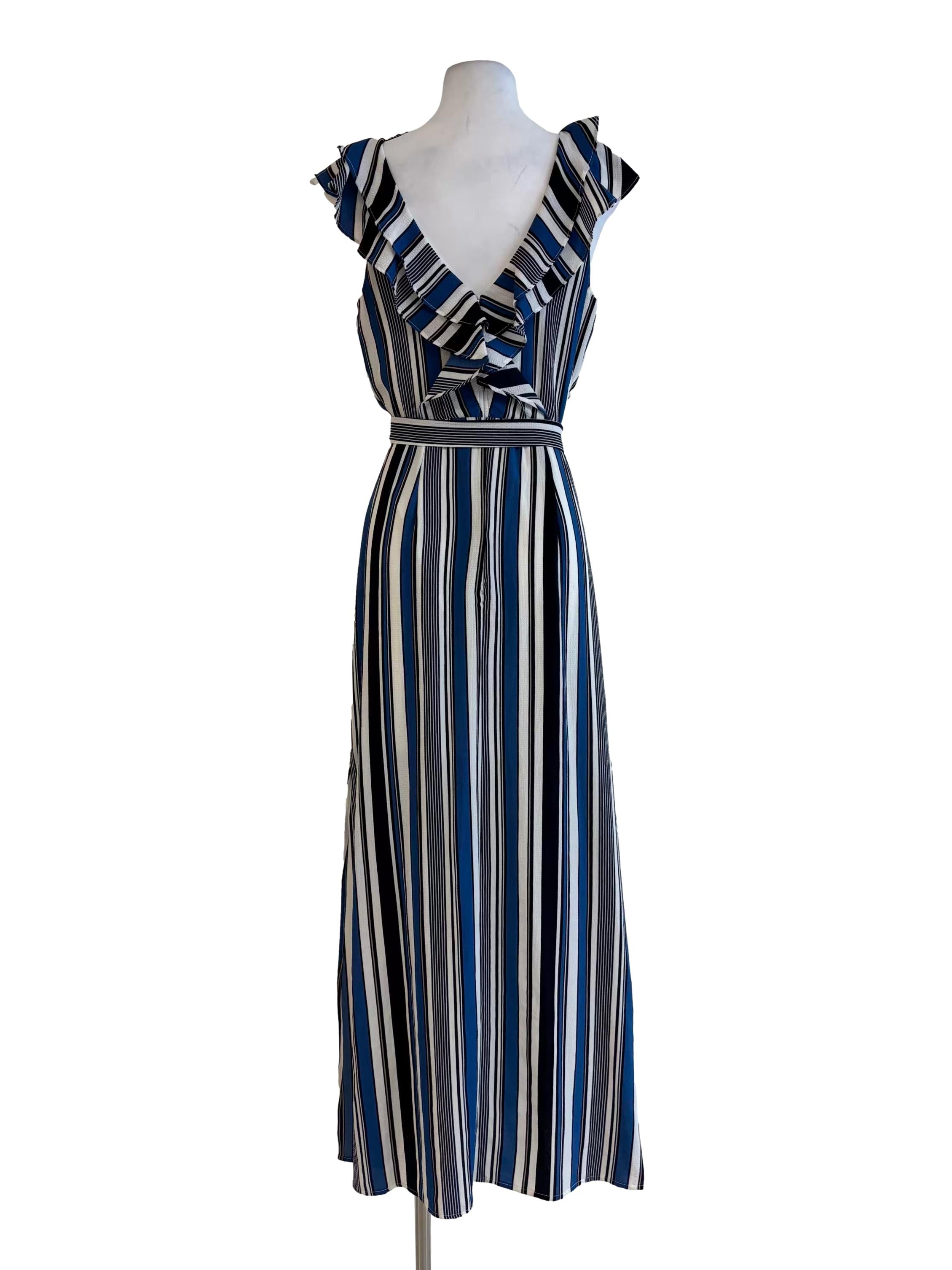 Tricolor Blue Stripe Sleeveless Dress
