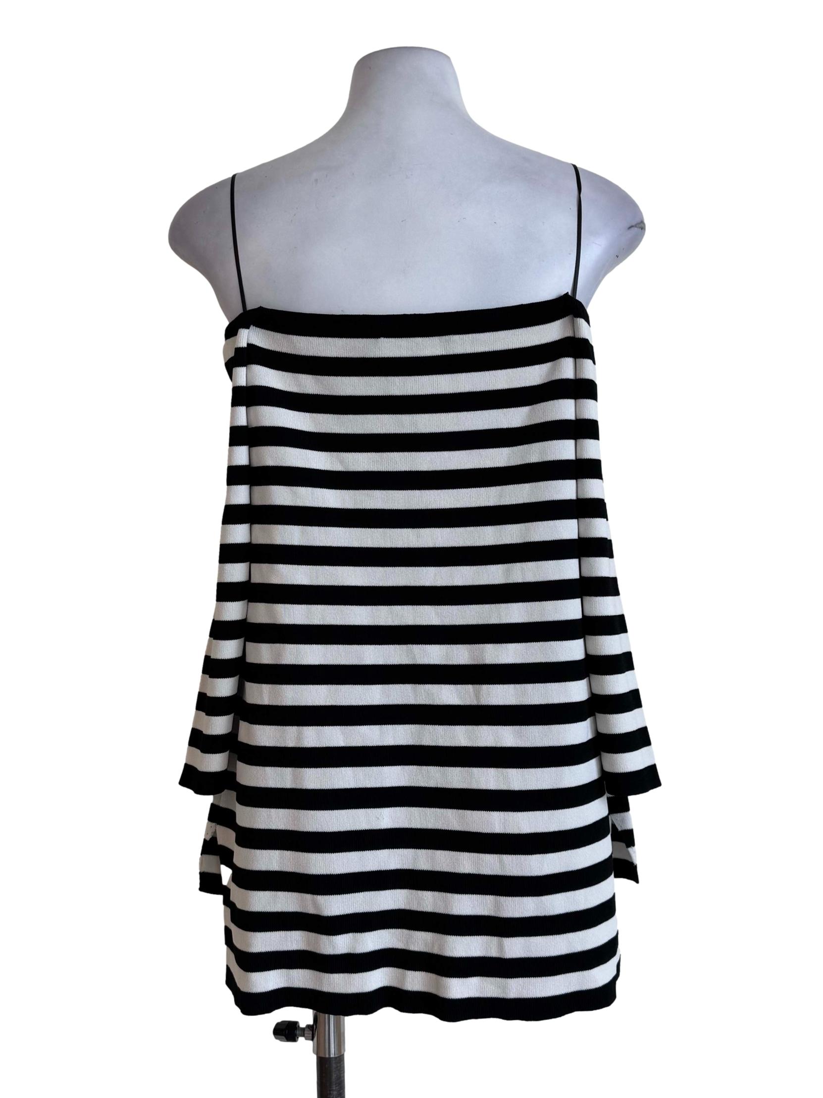 Black And White Horizontal Stripes Square Neck Long Sleeve Top