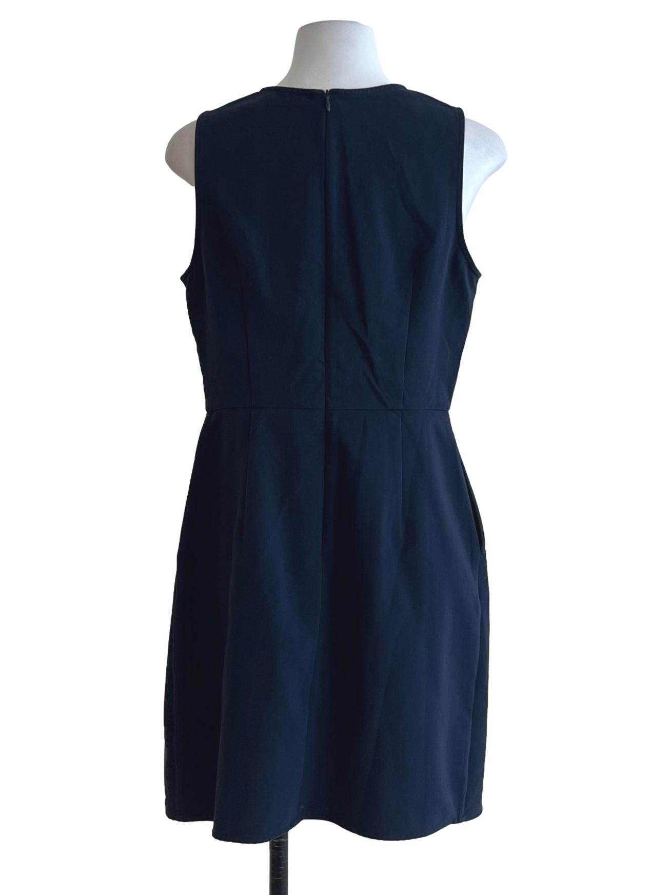 Navy Blue Jewel Neckline A-Line Dress