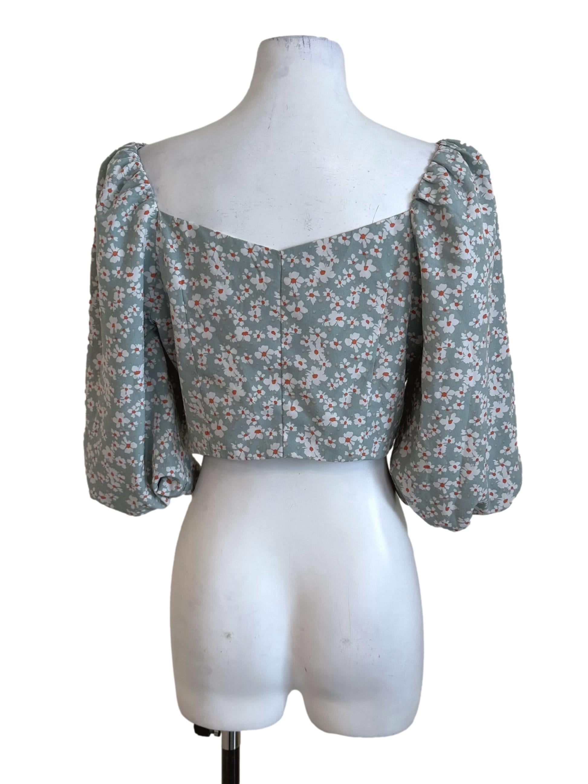 Seafoam Green Floral Pattern Top