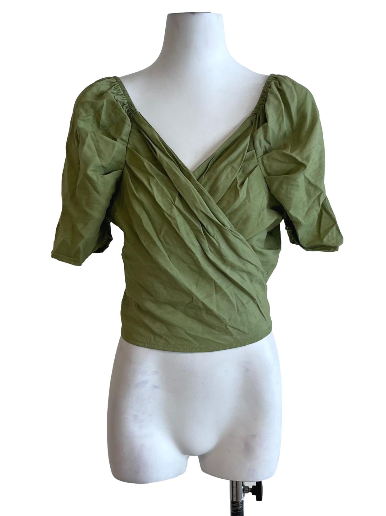 Olive Green V-Neckline Wrap Blouse